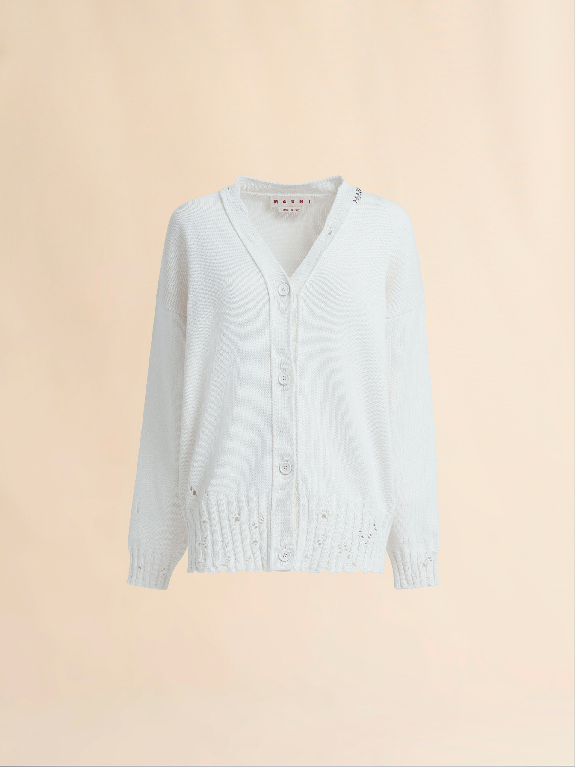 Black dishevelled cotton cardigan with Marni Mending logo - Pullovers - Image 1