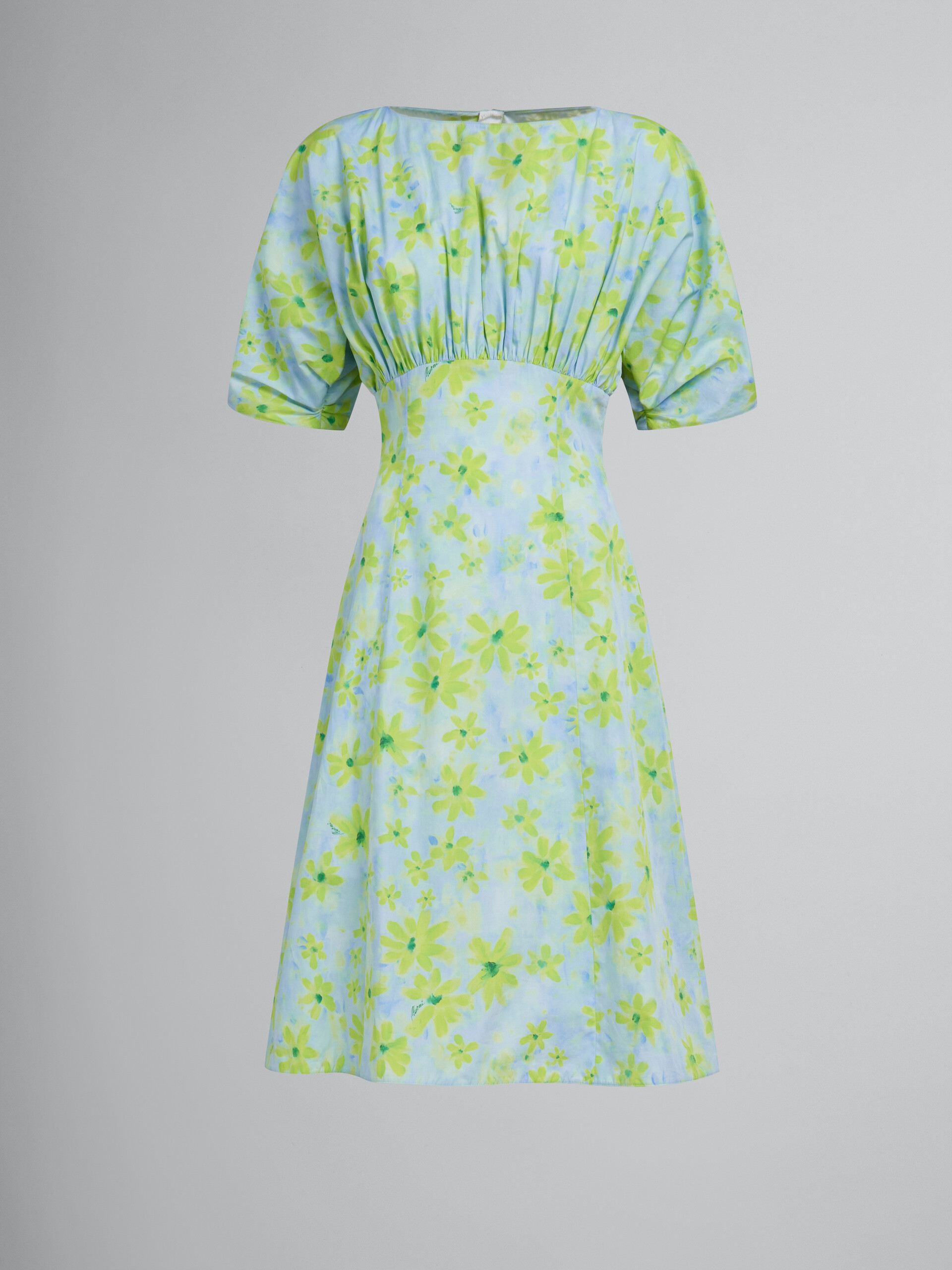Light green poplin gathered dress with Parade print - Dresses - Image 1