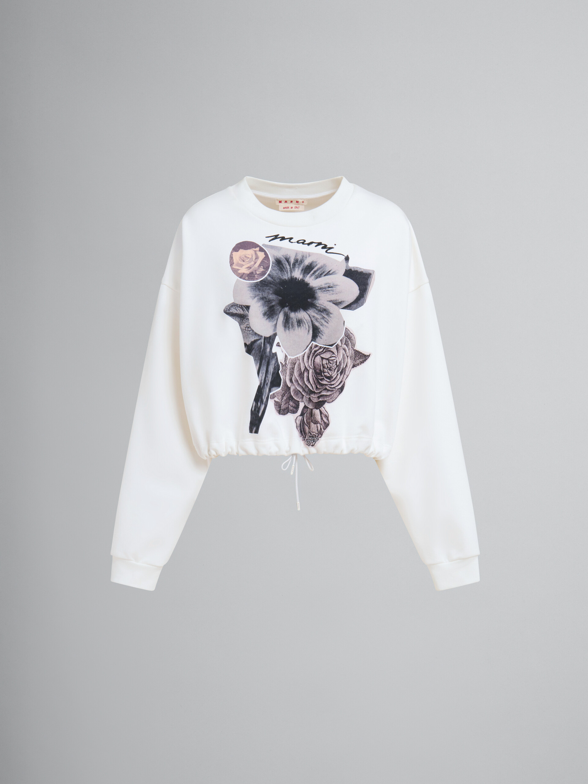 White cotton sweatshirt with flower collage print - Sweaters - Image 1