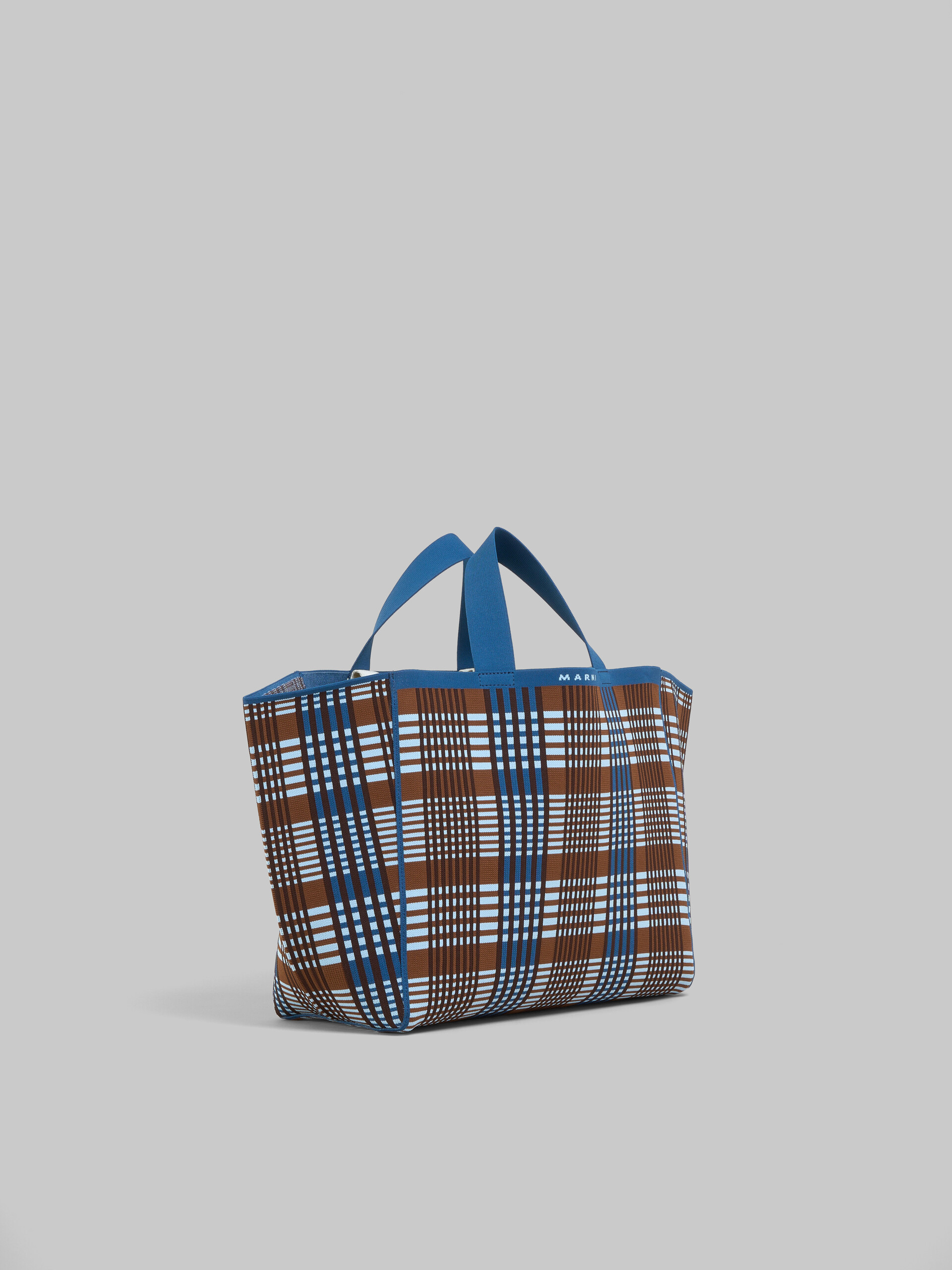 ブルー ブラウン チェックジャガード製 Sillo ミディアムショッパー - ショッピングバッグ - Image 4