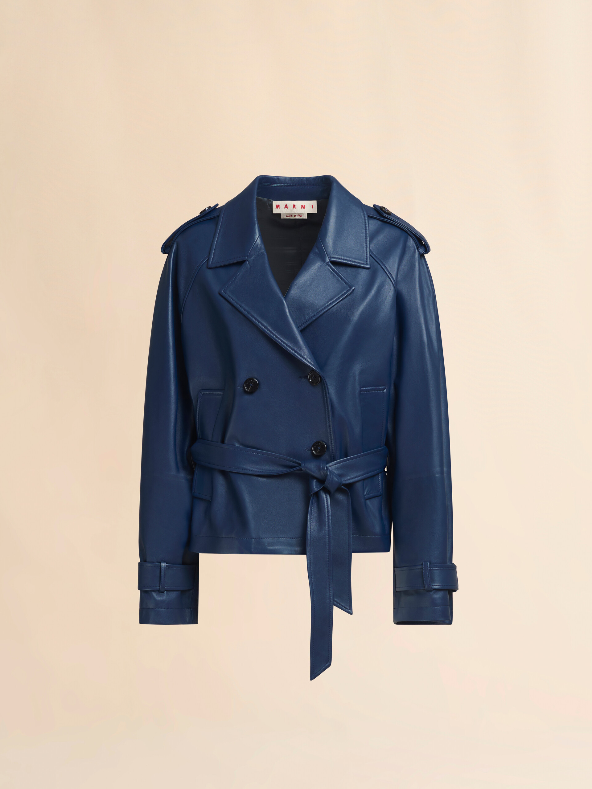 Short blue nappa trench - Jackets - Image 1