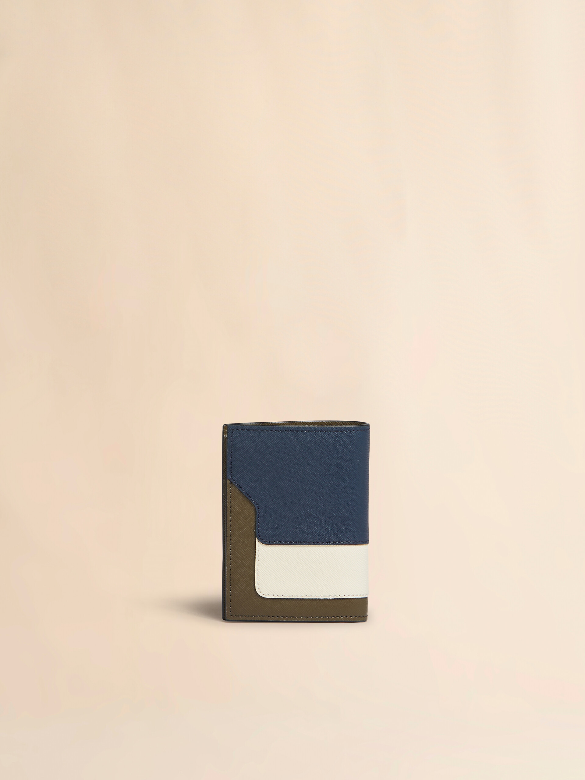 Deep blue cream and green saffiano leather bi-fold wallet | Marni