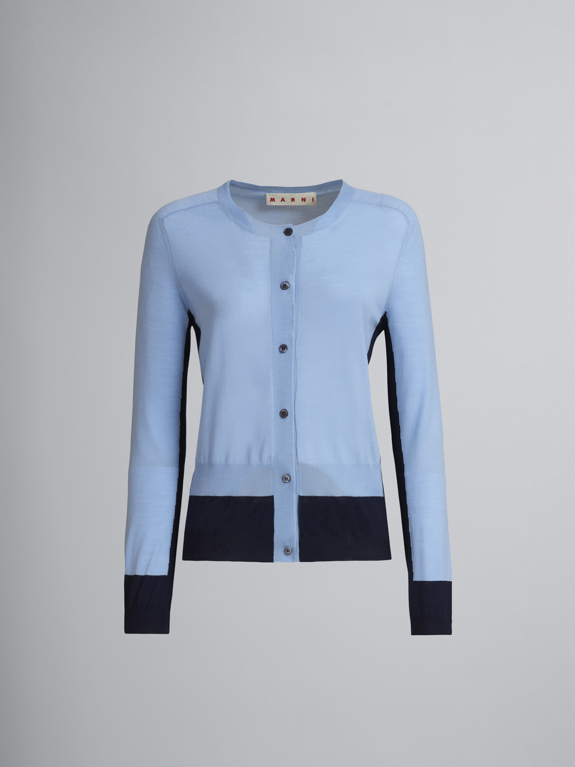 Cardigan in lana vergine con motivo a intarsio bicolore - Pullover - Image 1