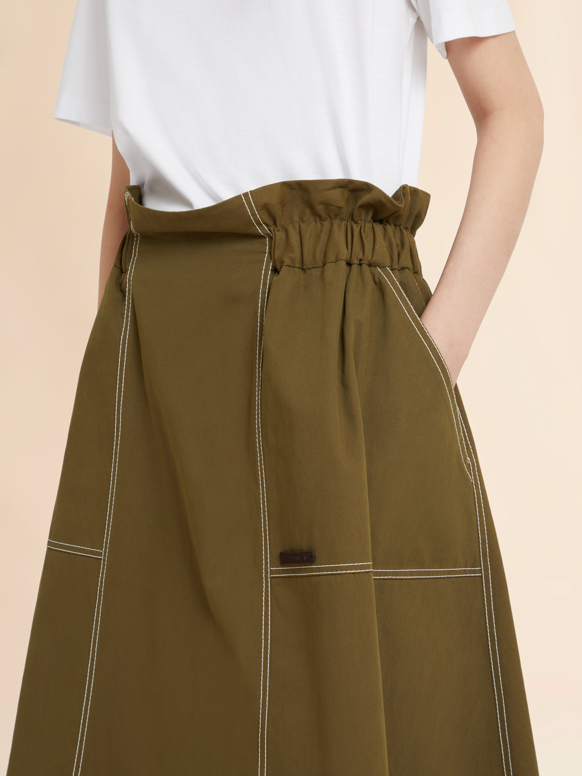 Green gabardine midi skirt with paperbag waist - Skirts - Image 4