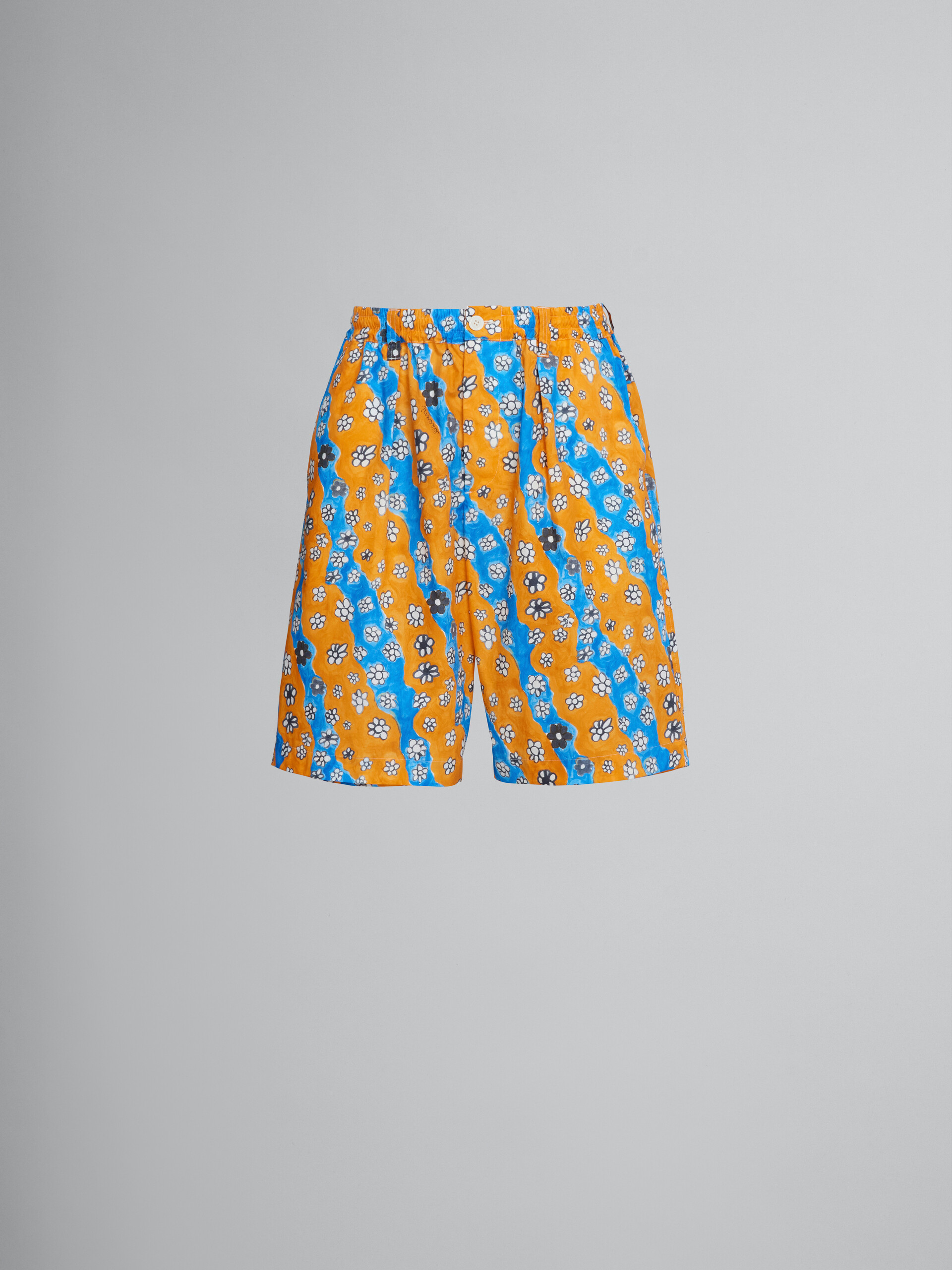 Poplin shorts with Stripy Flowers print - Pants - Image 1