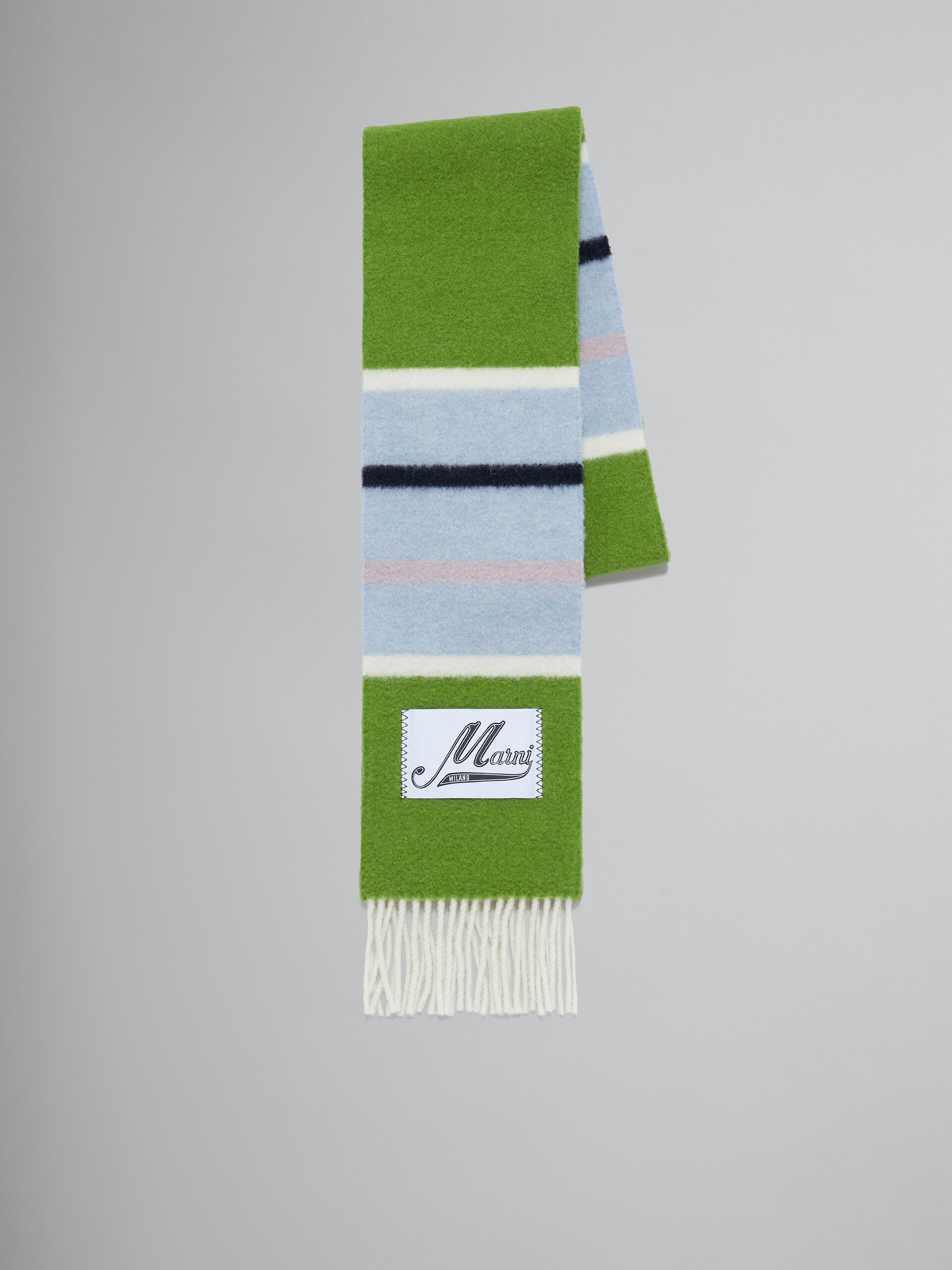 Blue striped alpaca and wool scarf - Scarves - Image 1