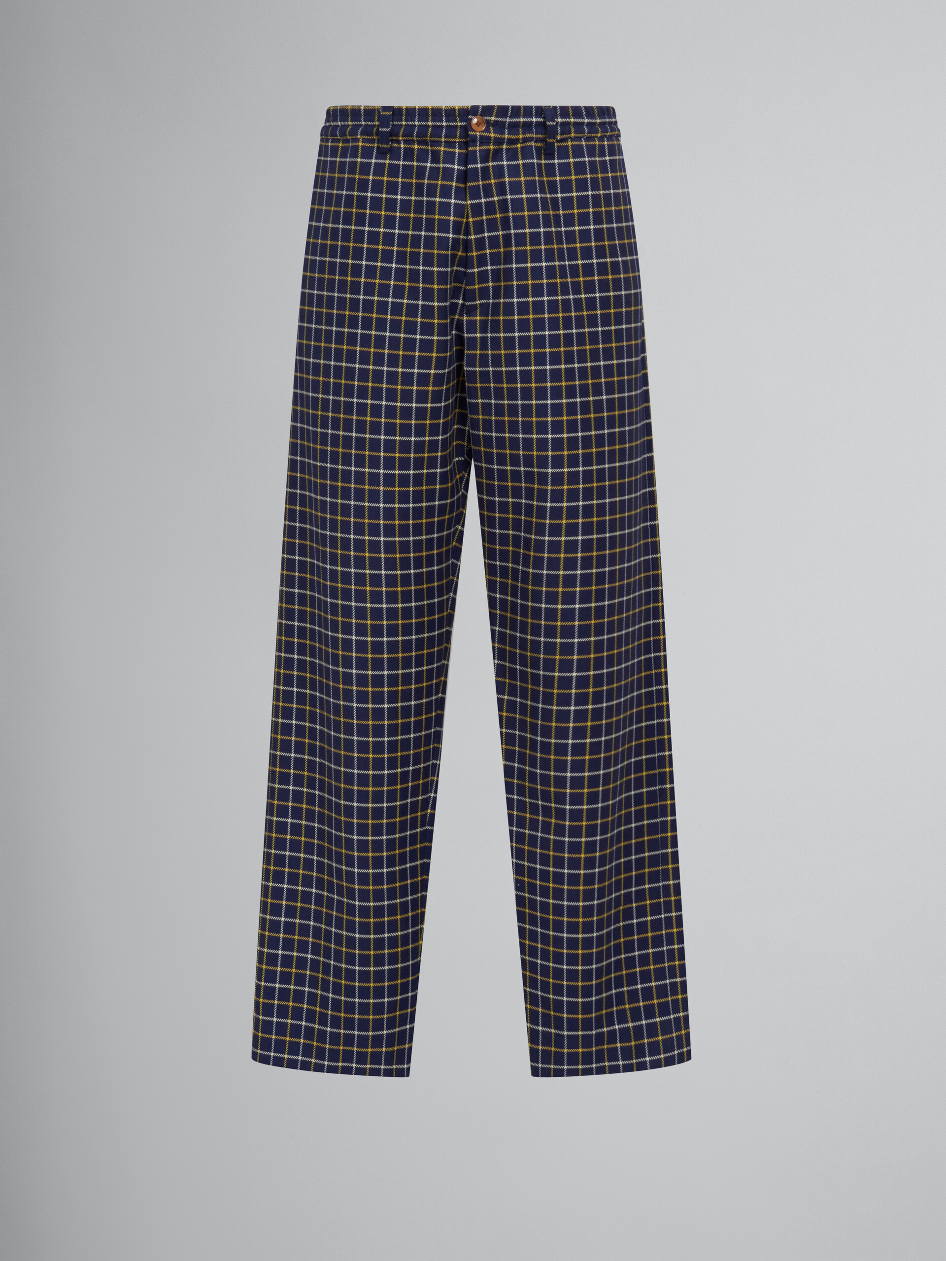 Blue checked wool and cotton track pants - Pants - Image 1