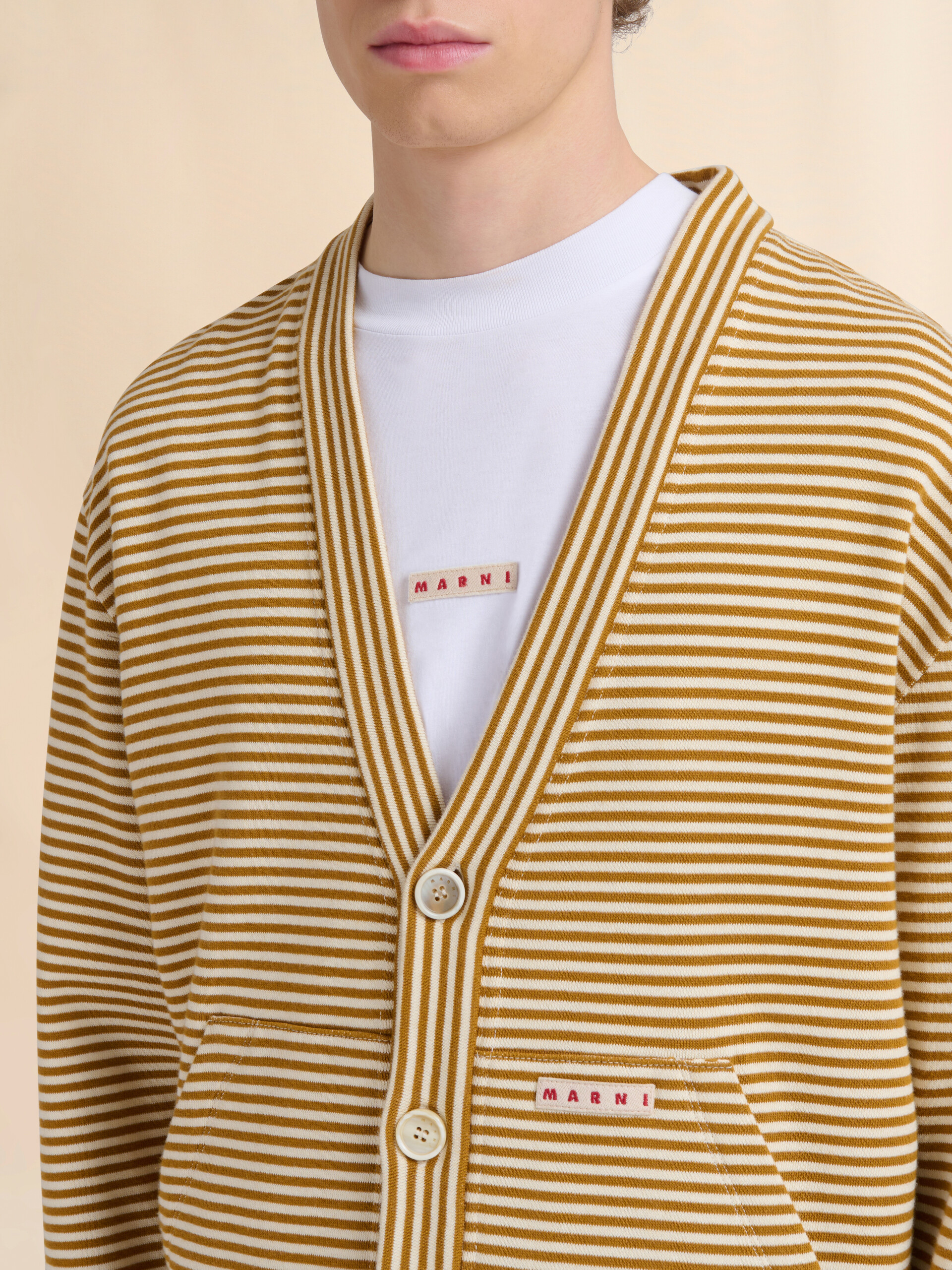 옐로우 화이트 스트라이프 카디건 스웻셔츠 - 스웨터 - Image 4
