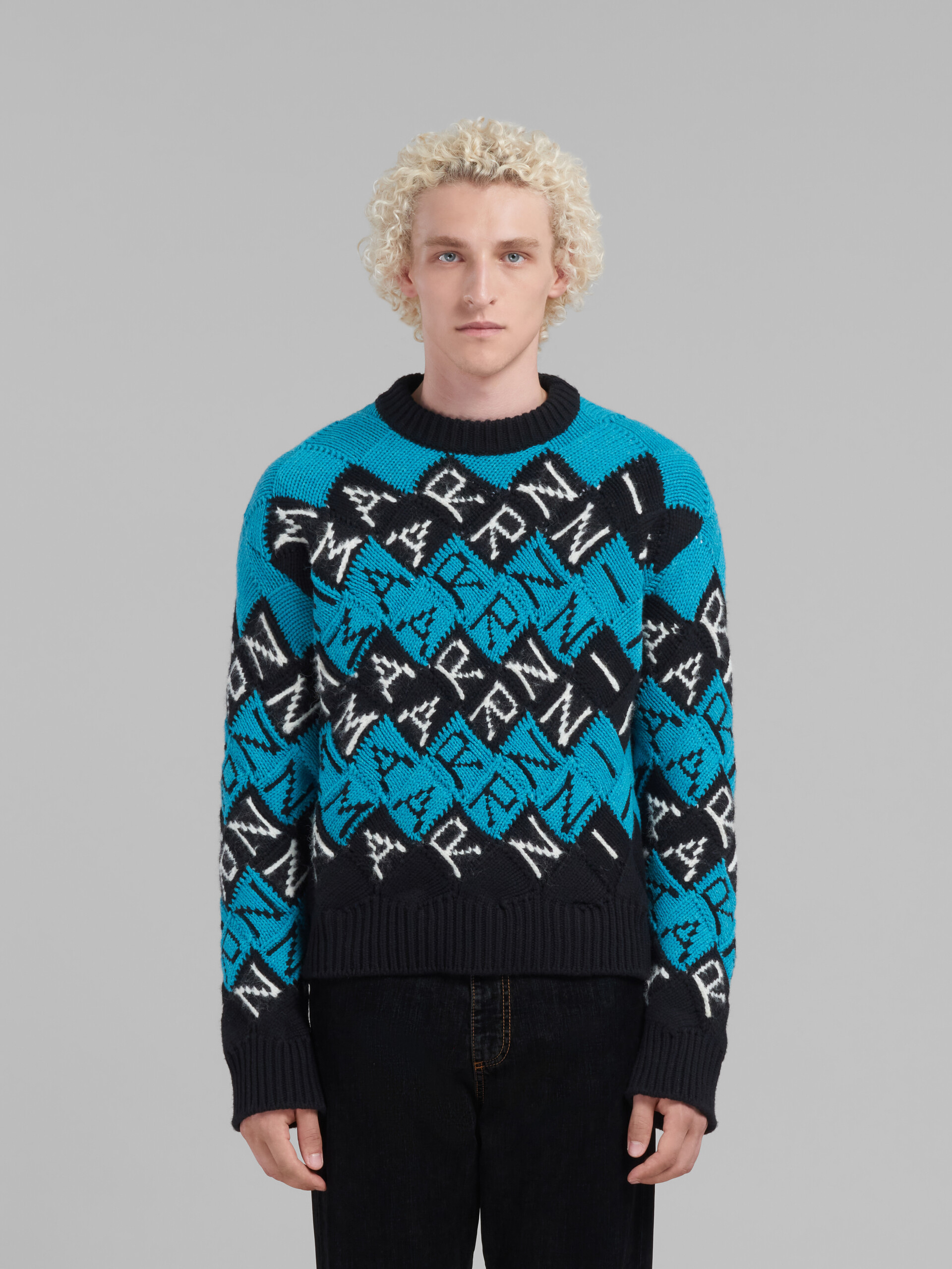 Jersey de lana azul y negra con motivo Marni en bloques - jerseys - Image 2