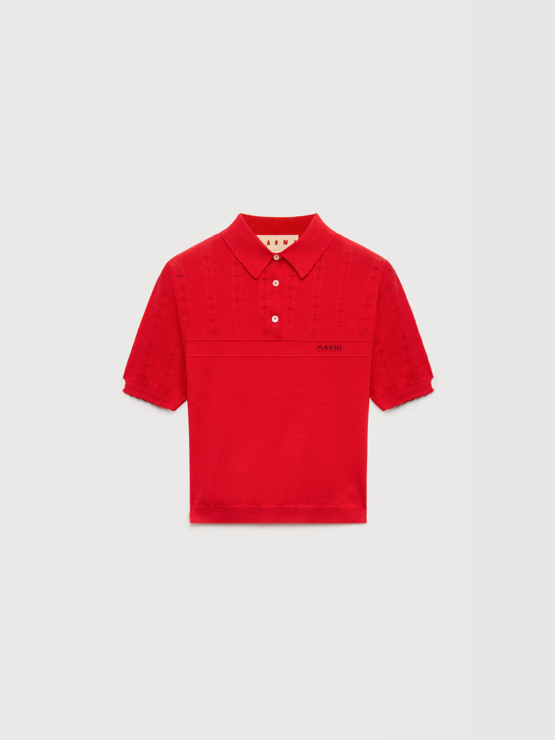 Red wool-silk polo shirt with pointelle detailing - Shirts - Image 1