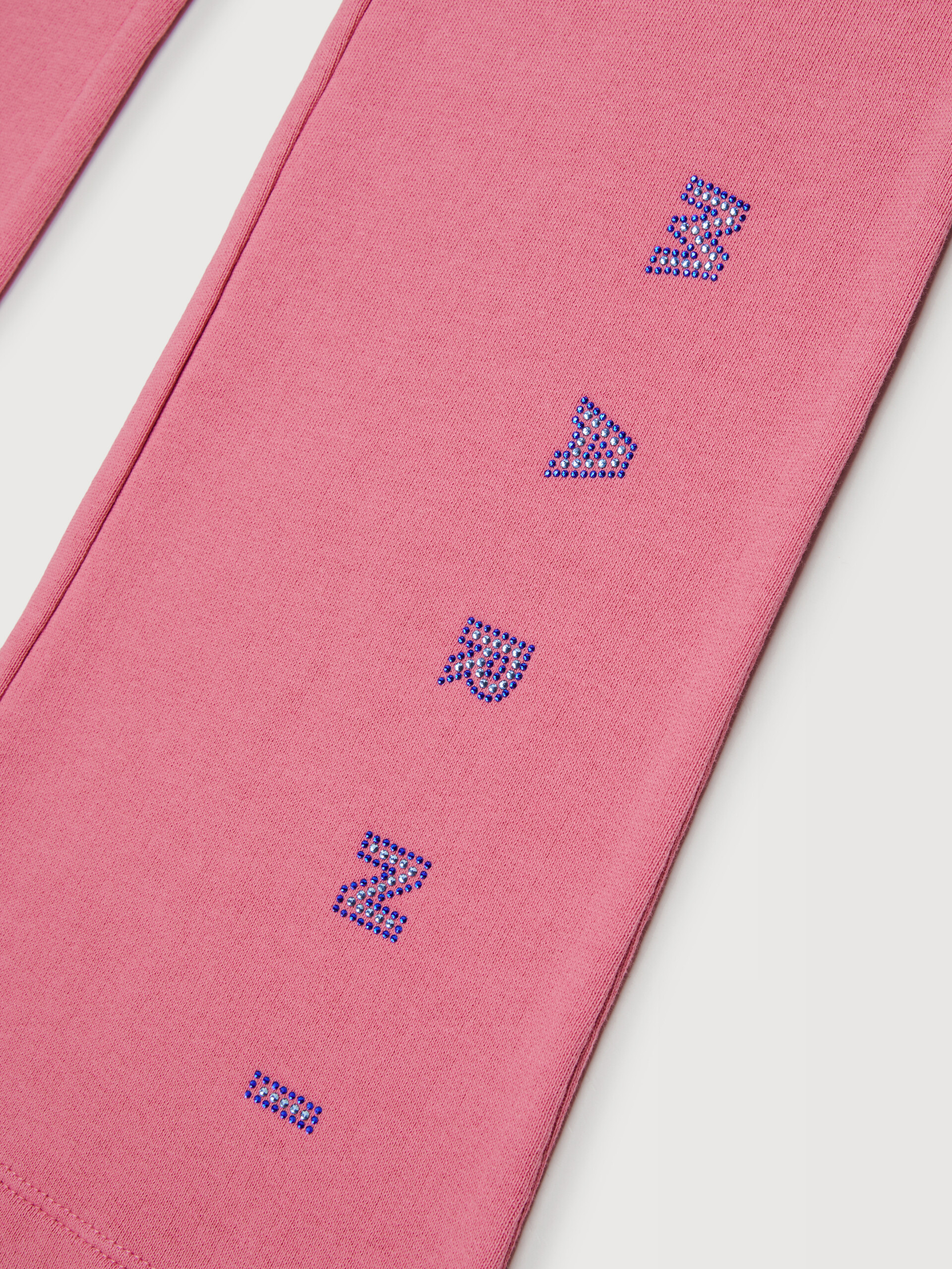 Pink cotton trousers with rhinestone logo - Pants - Image 3
