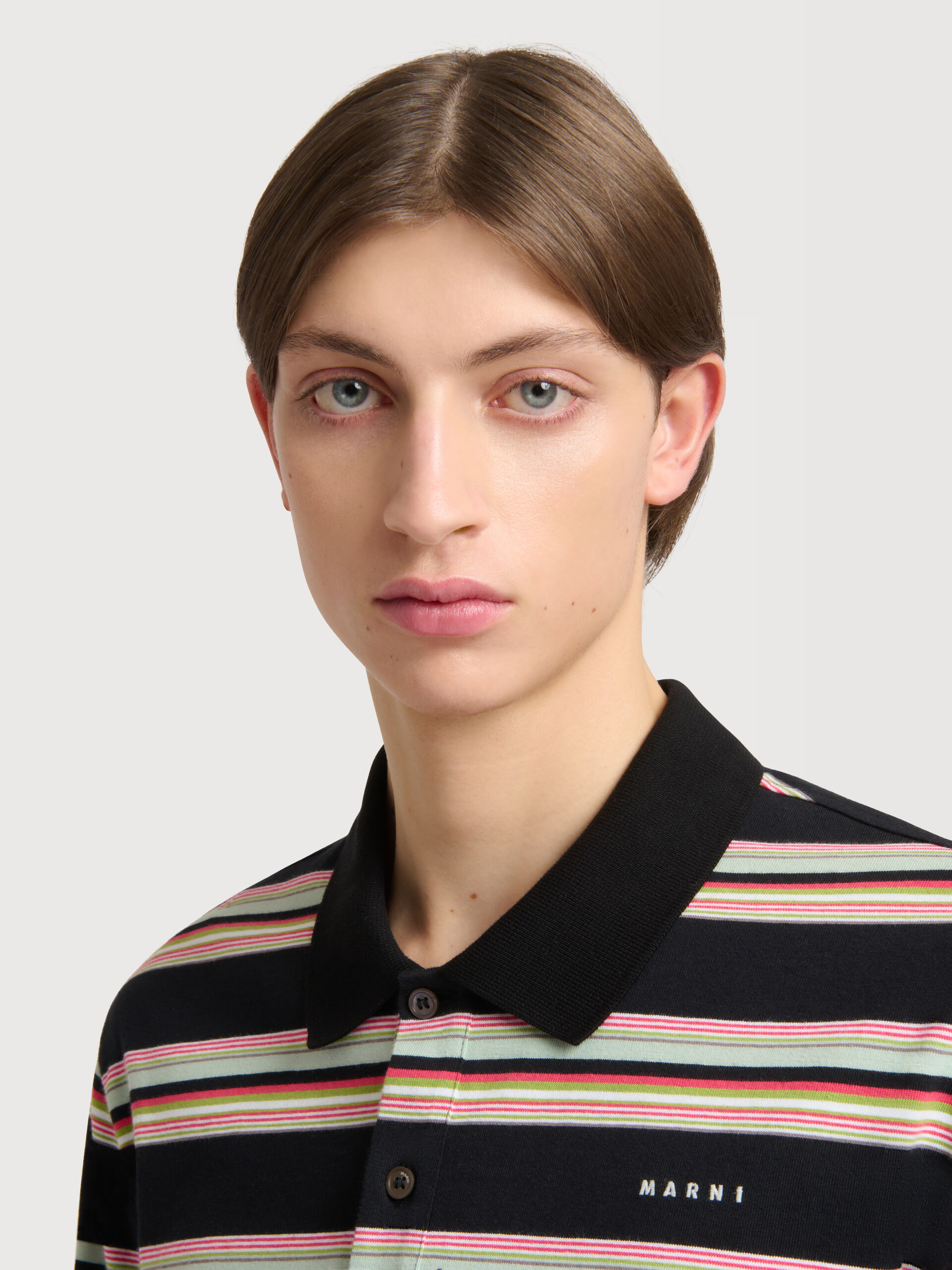Black and light green striped cotton polo shirt - Shirts - Image 5