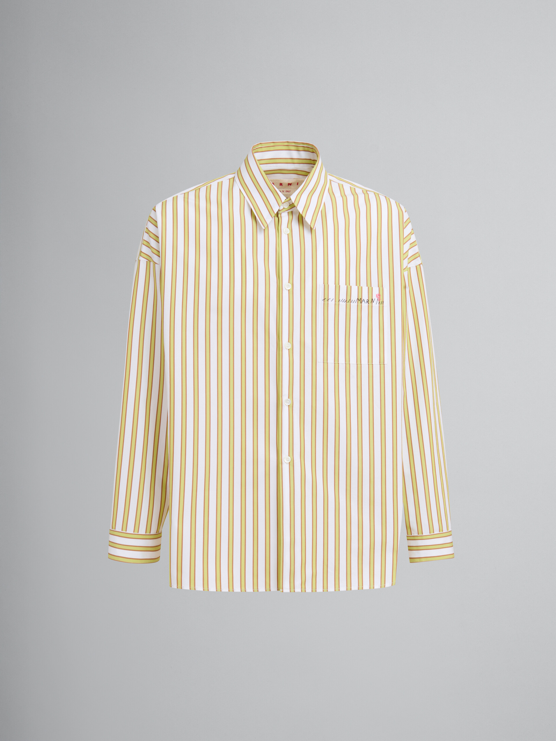 Camisa de popelina ecológica a rayas naranjas y amarillas - Camisas - Image 1