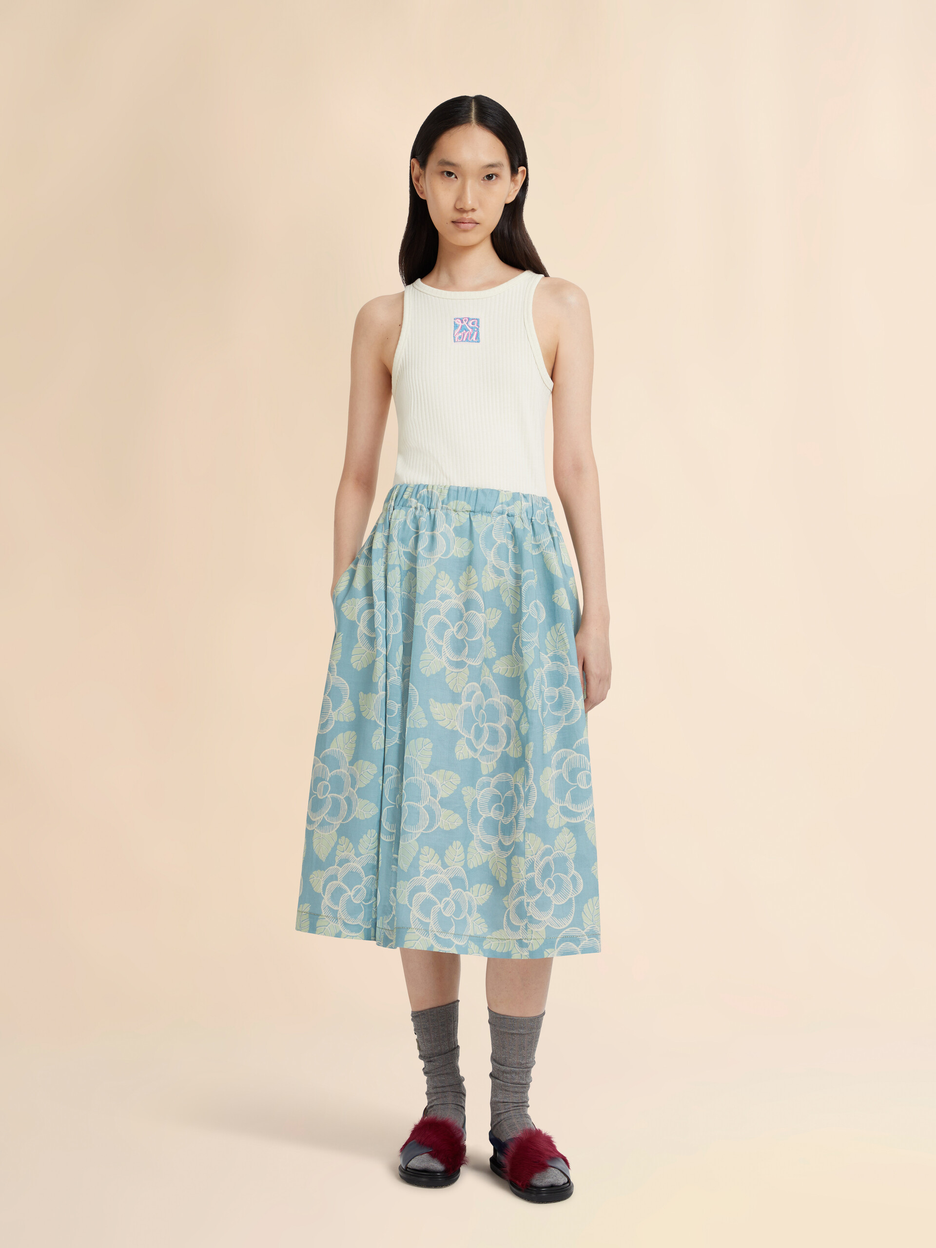 Blue ramie elasticated skirt with Banjo print - Skirts - Image 2