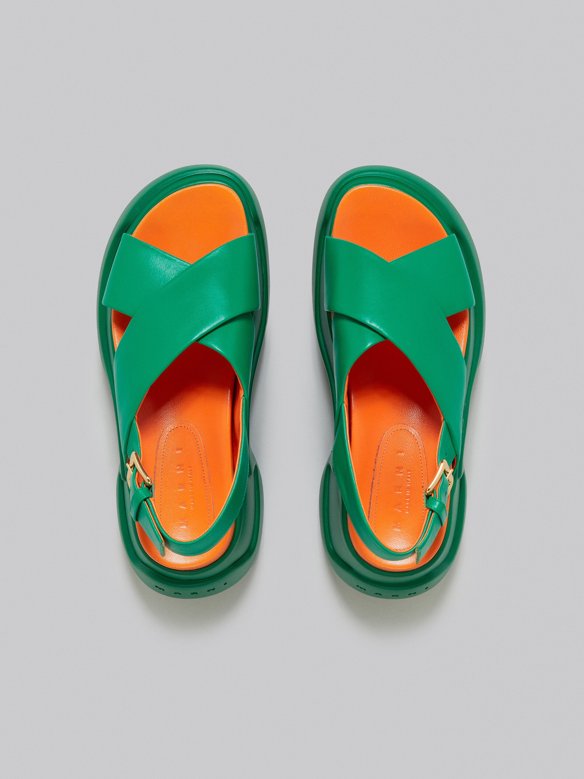 Green leather criss-cross Aras 23 sandal - Sandals - Image 4