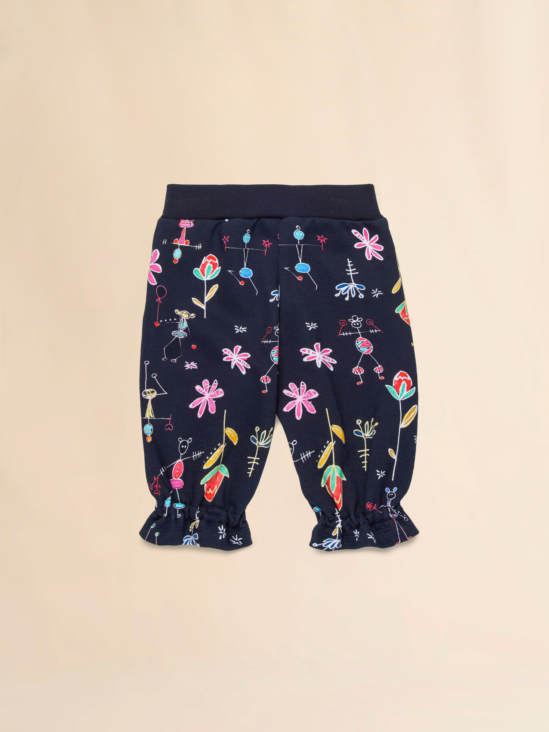 Deep blue cotton joggers with Fiorellini/Stecchini print - Pants - Image 2