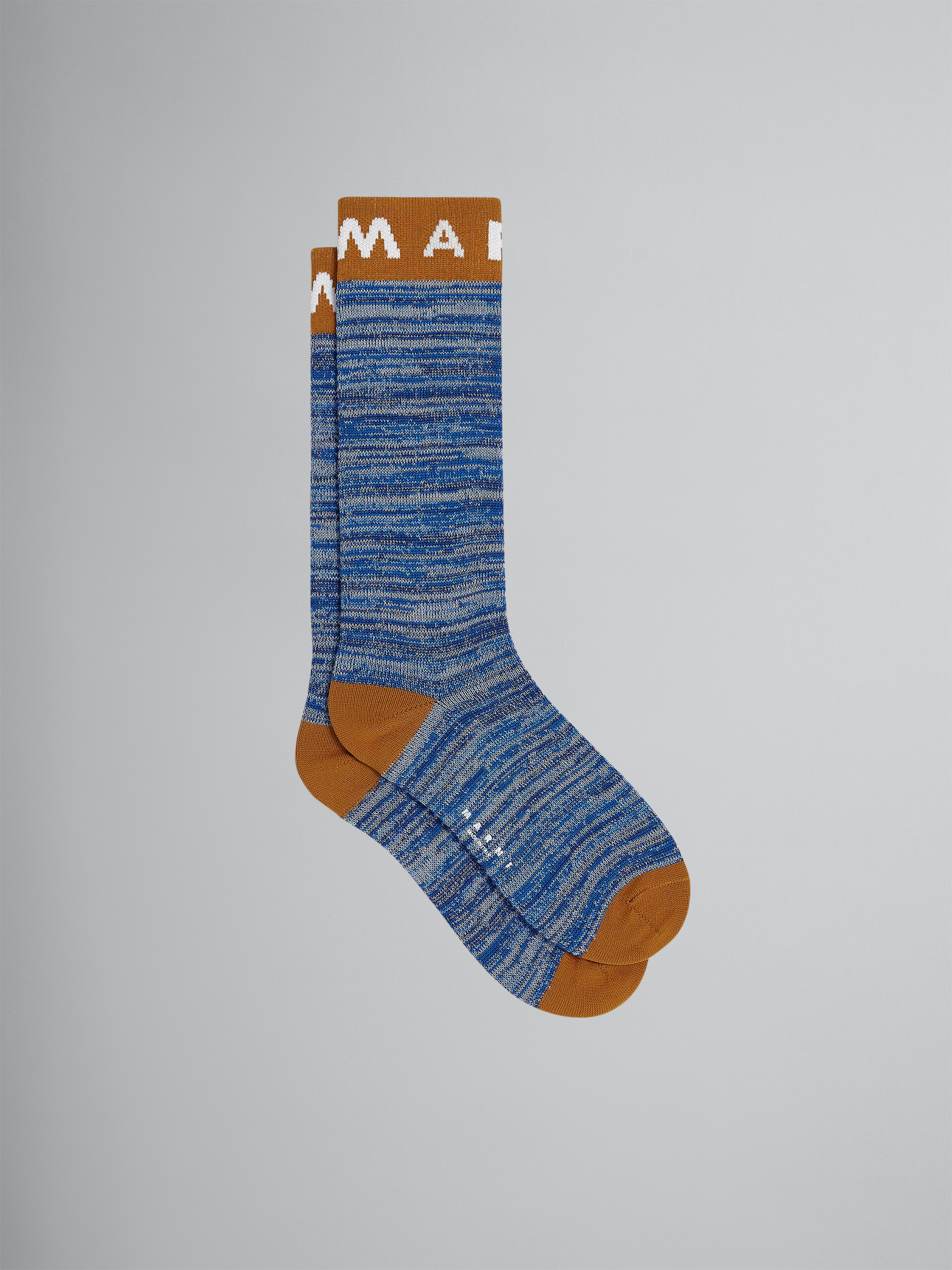 Blue mouliné cotton and nylon socks - Socks - Image 1