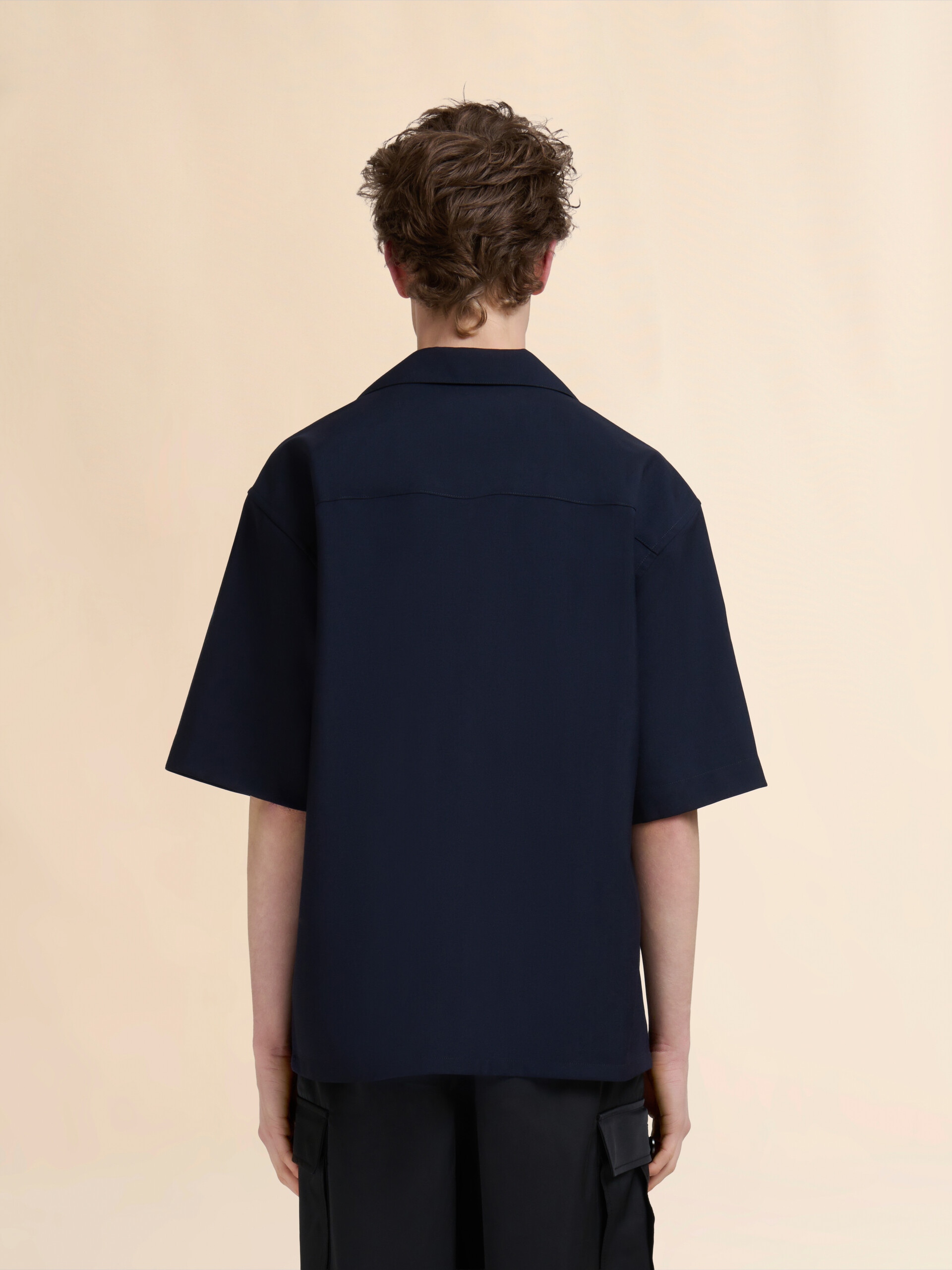 Deep blue tropical wool bowling shirt with Marni Mending - Shirts - Image 3