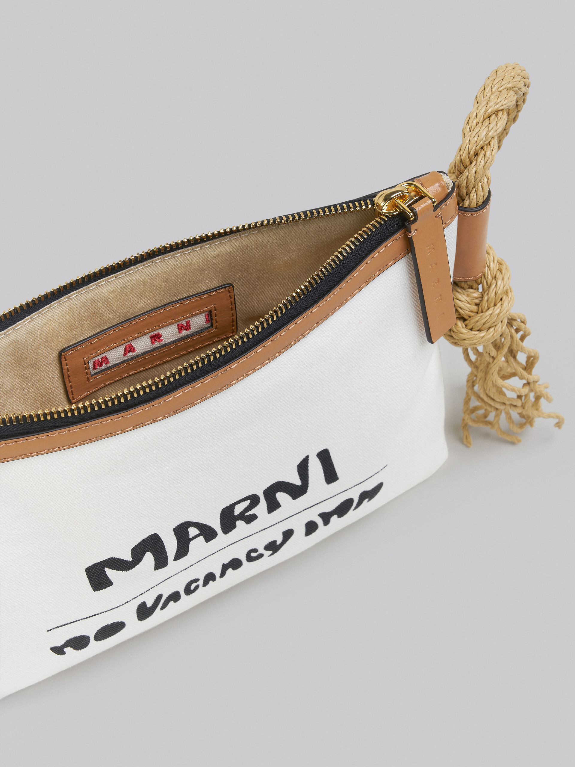 Marni x No Vacancy Inn - Marcel Zip Pouch in white canvas with beige trims - Pochette - Image 4