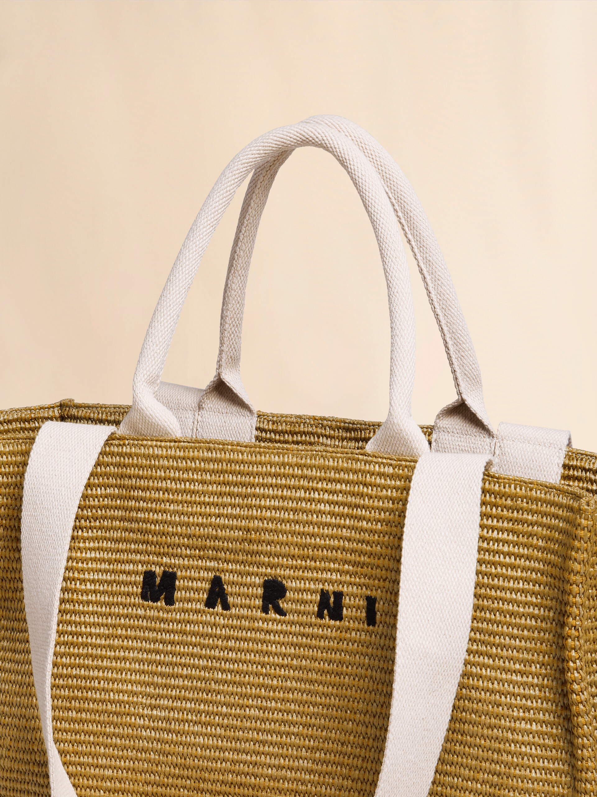 Large Tote in natural-coloured raffia-effect fabric | Marni