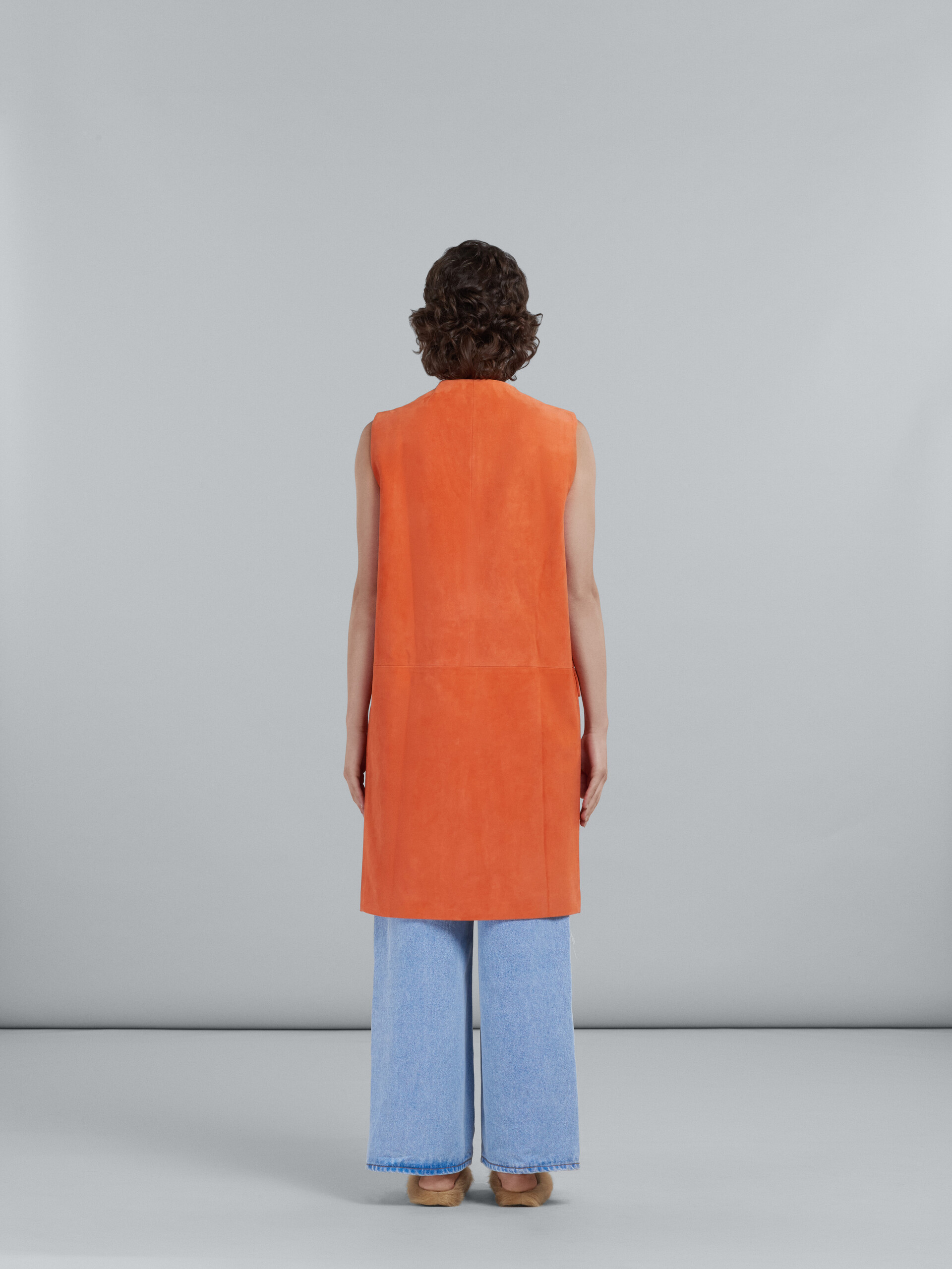 Long vest in orange suede - Waistcoat - Image 3