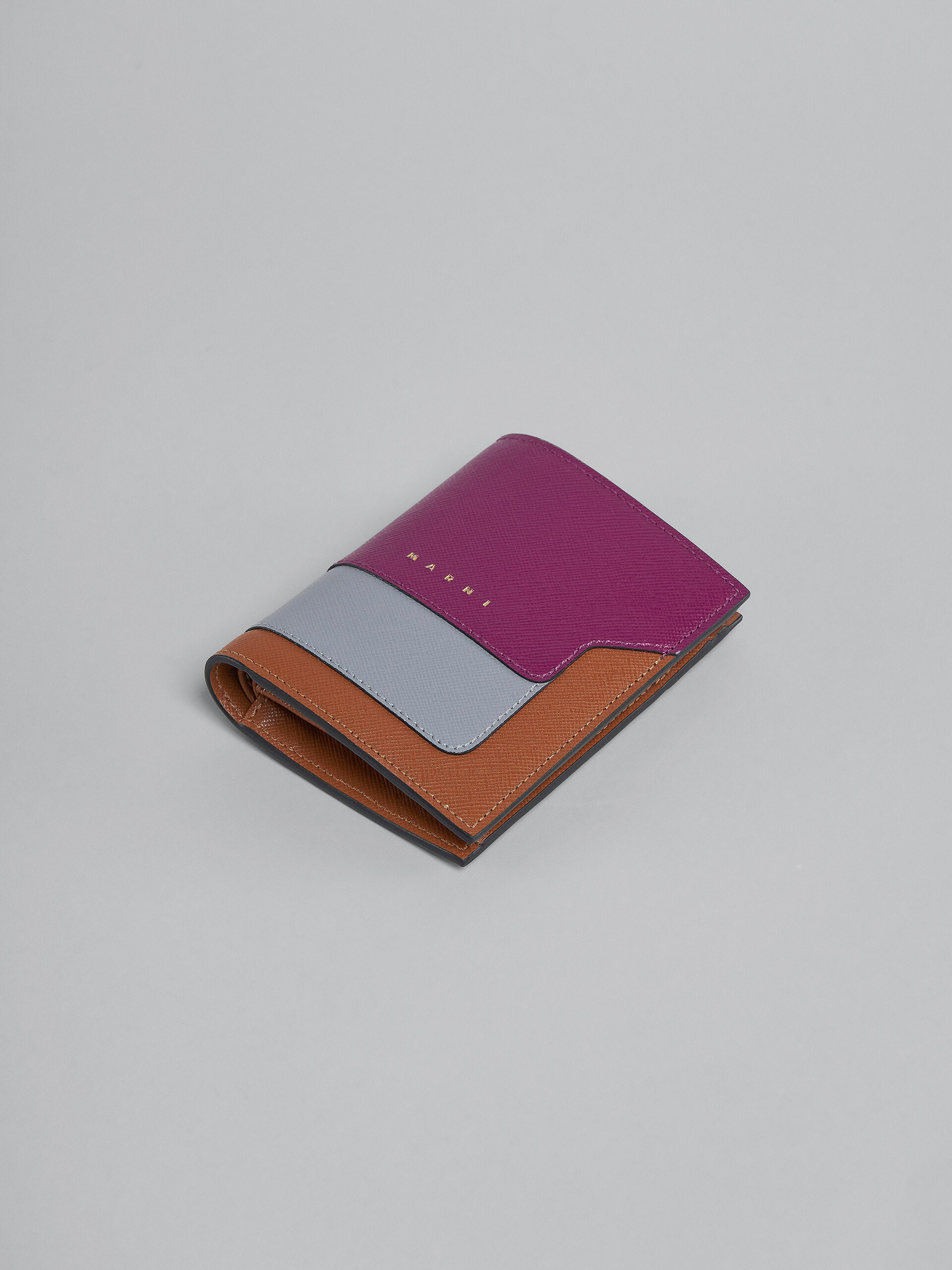 Zweifache Faltbrieftasche aus Saffiano-Leder in Violett, Grau und Braun - Brieftaschen - Image 5