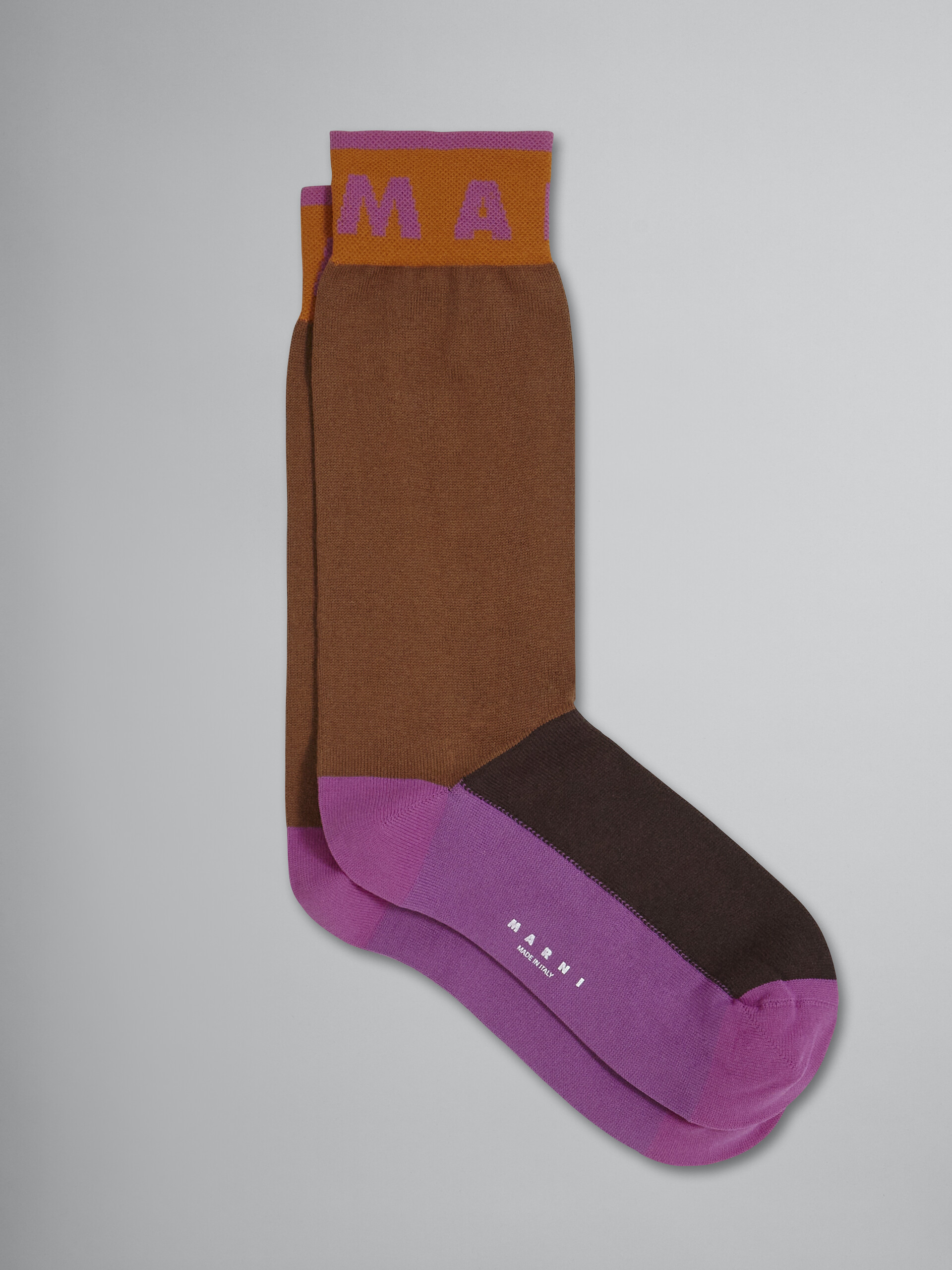 Brown blueblack and pink cotton and nylon sock - Socks - Image 1