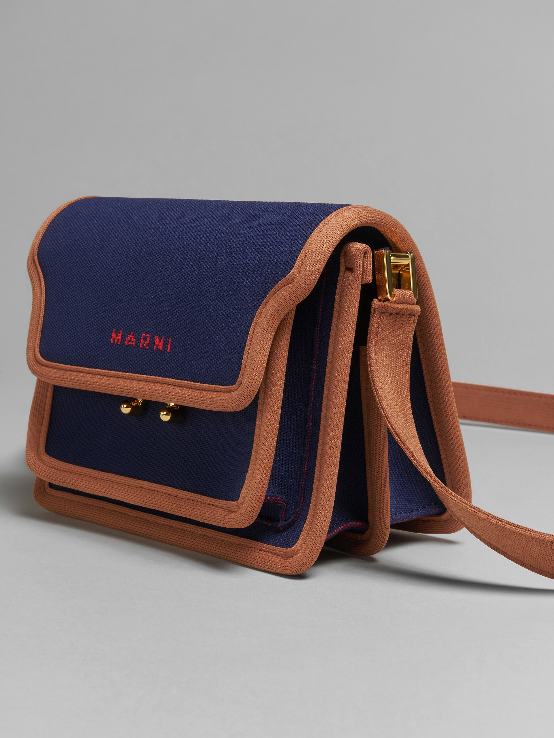 TRUNK SOFT mini bag in blue and brown jacquard - Shoulder Bag - Image 5
