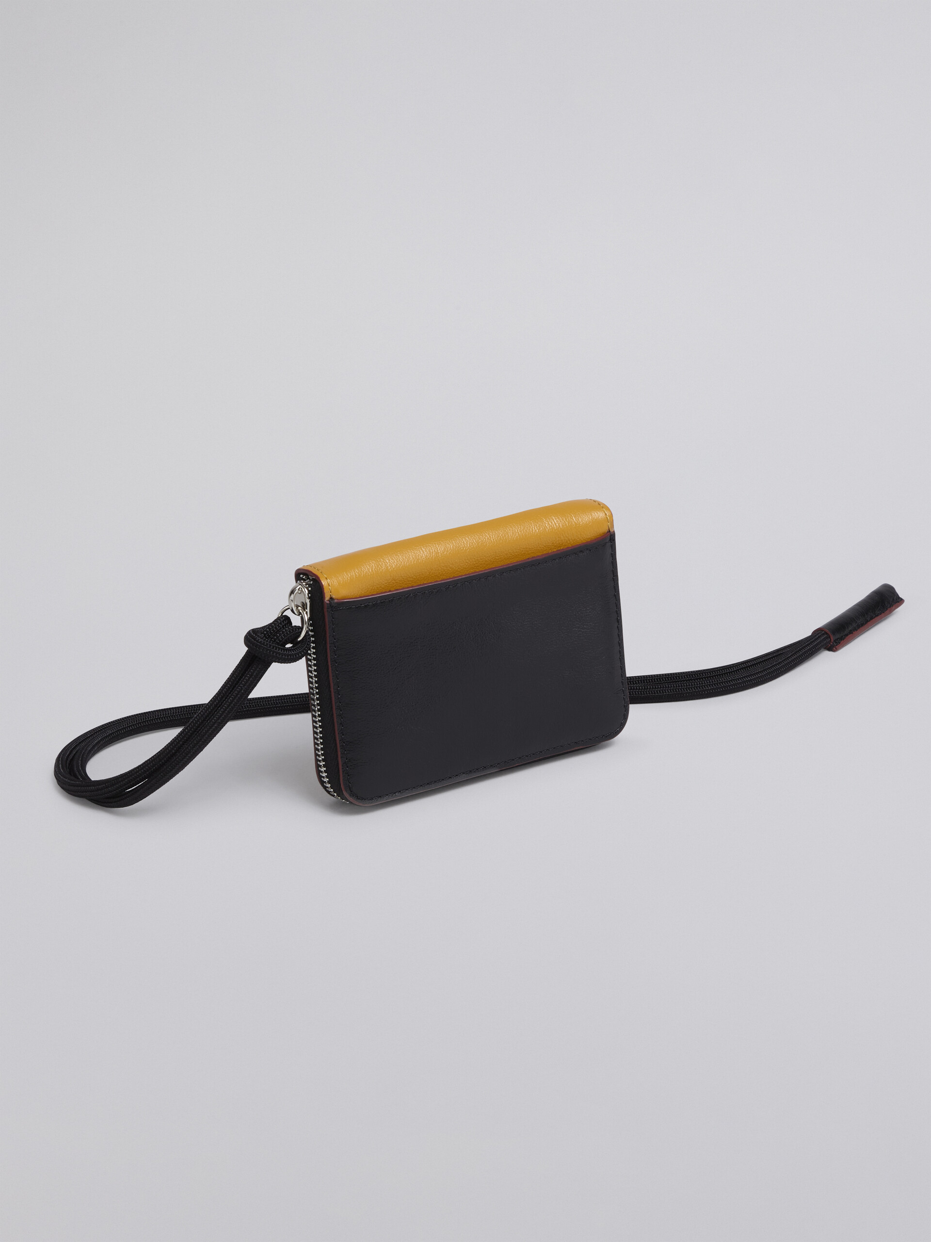 Bi-coloured yellow and black calfskin MUSEO wallet with shoulder strap - Wallets - Image 4