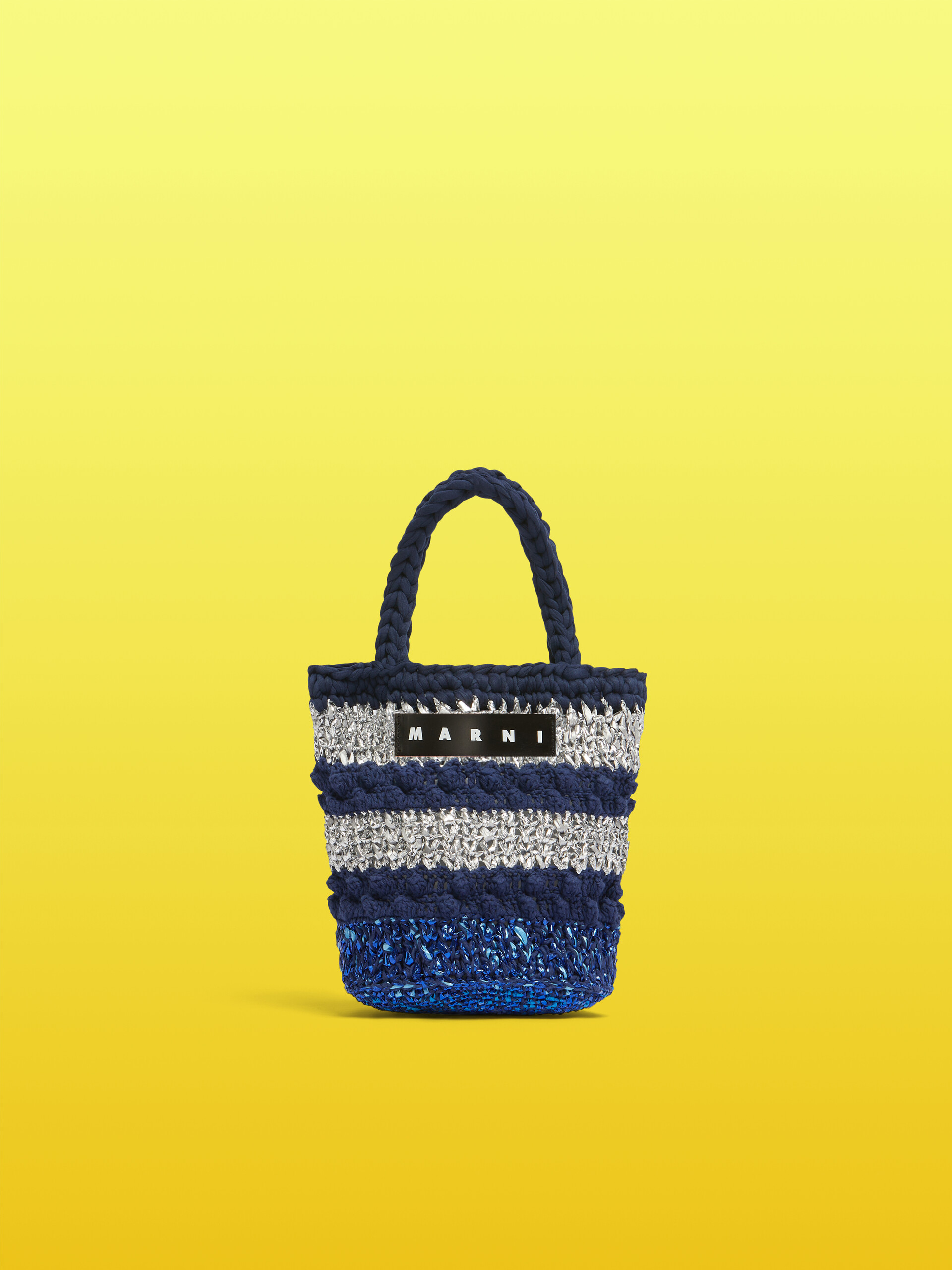 Deep blue and silver bobble-knit MARNI MARKET BUCKET bag - Shopping Bags - Image 1