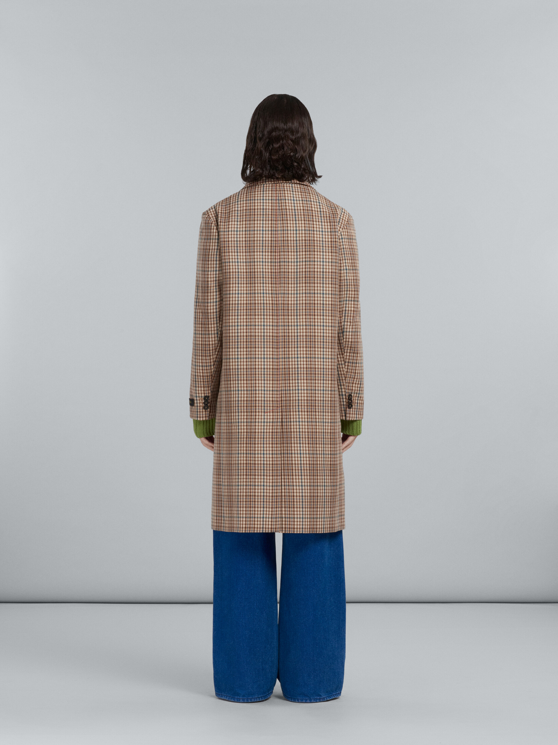 Langer Mantel aus beigefarben karierter Wolle - Mäntel - Image 3