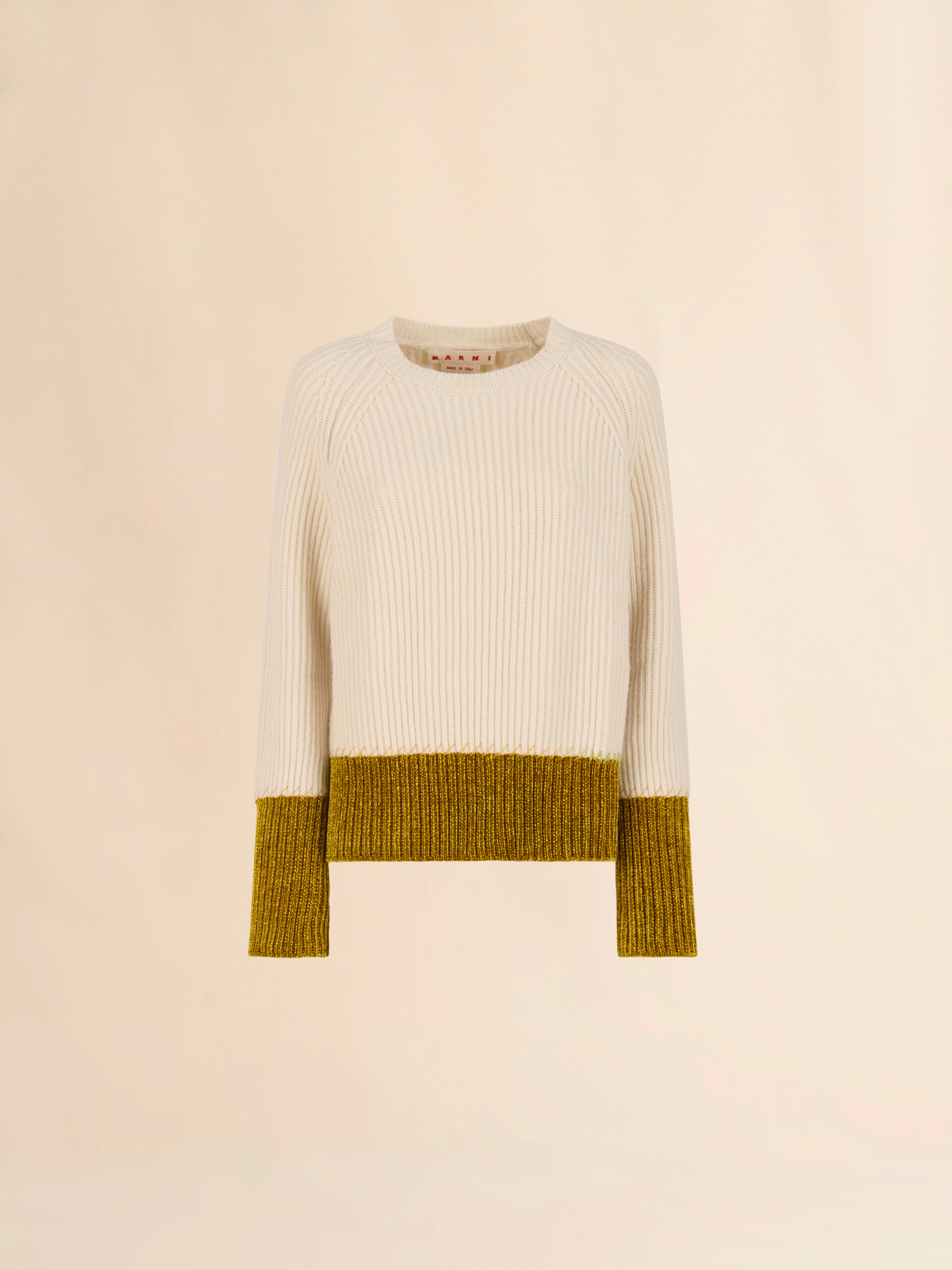 Cream wool colour-block jumper - Pullovers - Image 1