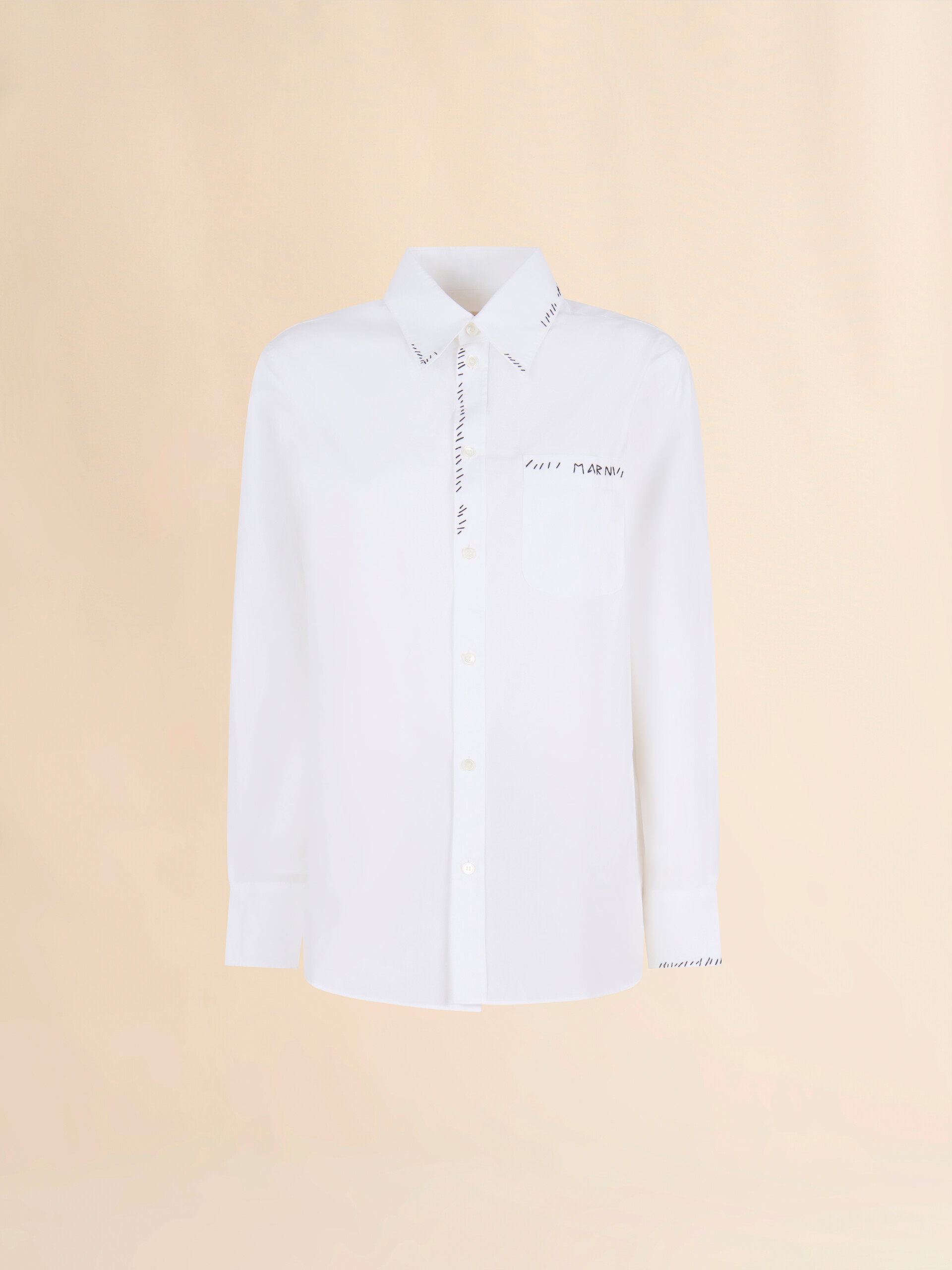 White organic poplin shirt with Marni Mending - Shirts - Image 1