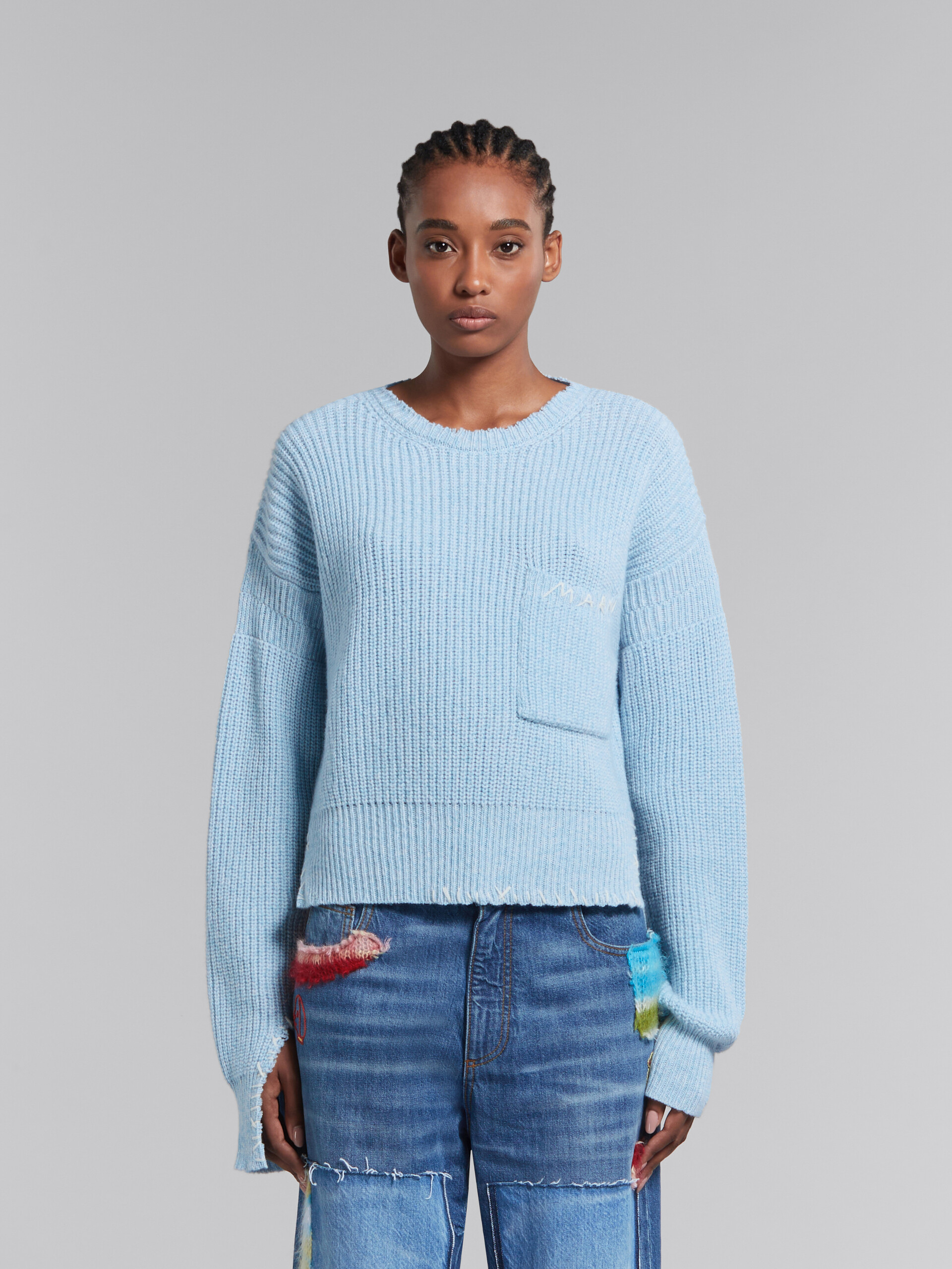 Blue mouliné jumper with mending - Pullovers - Image 2