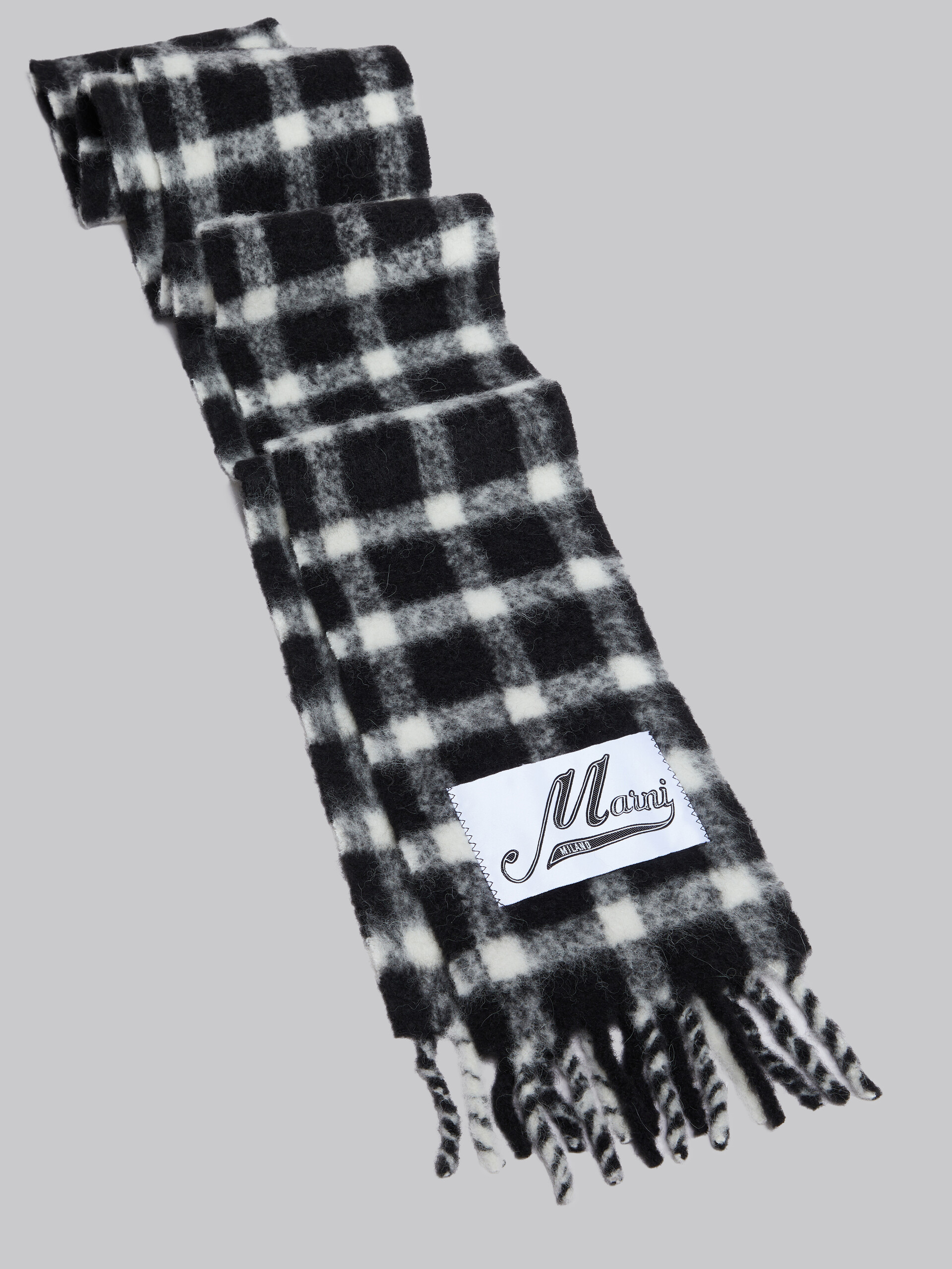 Black checked alpaca scarf - Scarves - Image 3