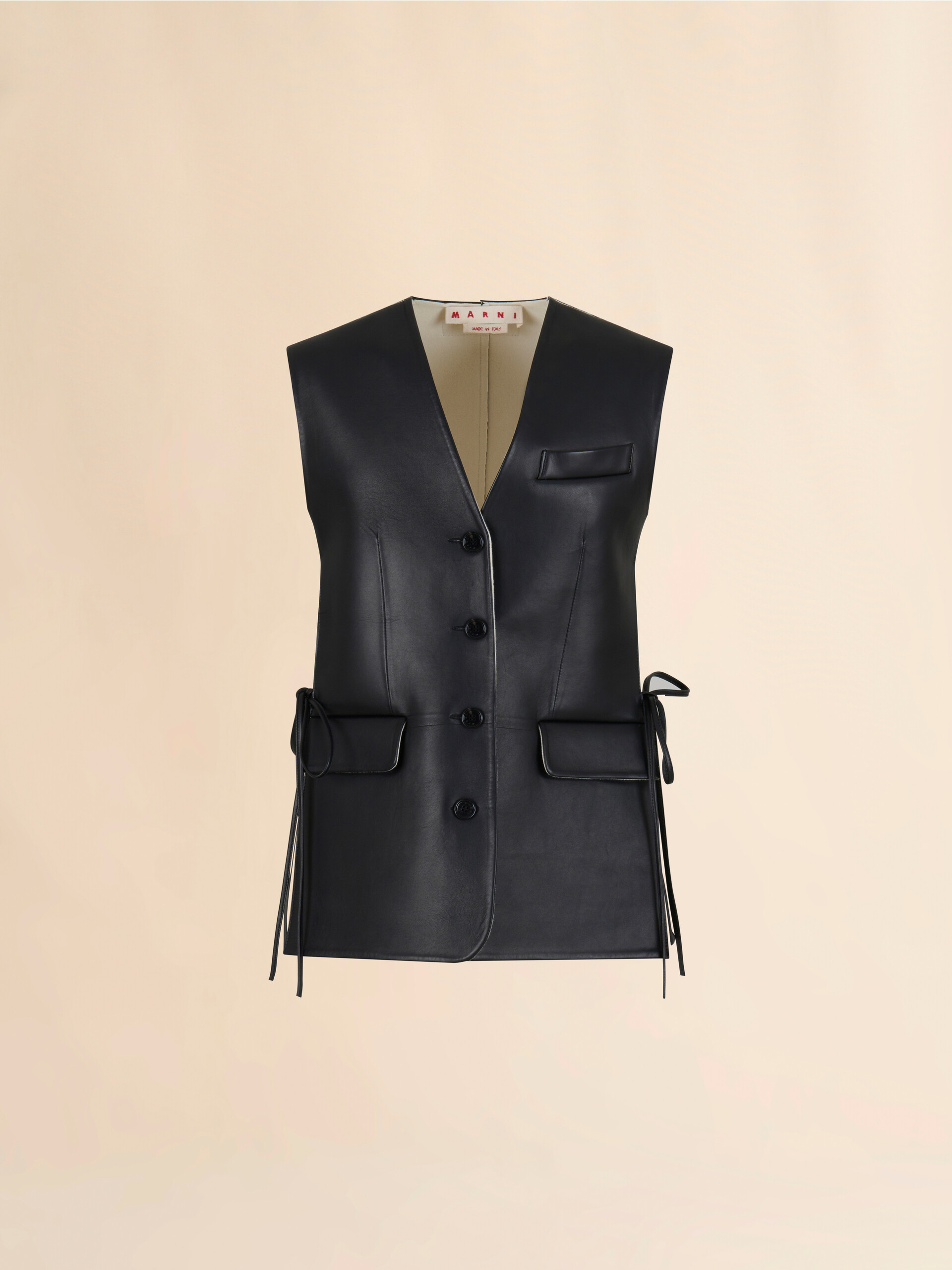 Black leather waistcoat with side slits - Waistcoats - Image 1