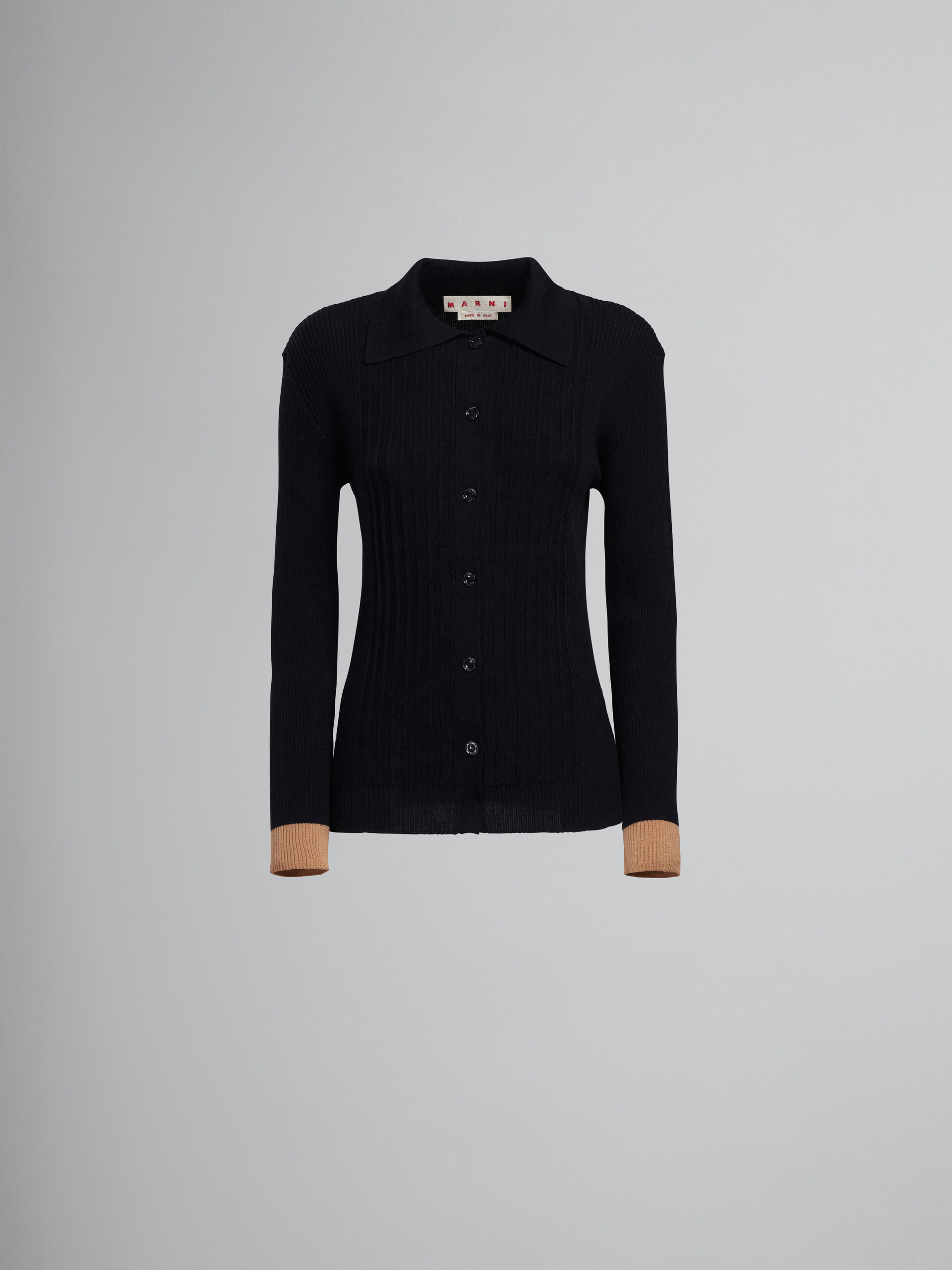 Black wool cardigan with contrasting cuffs - Pullovers - Image 1