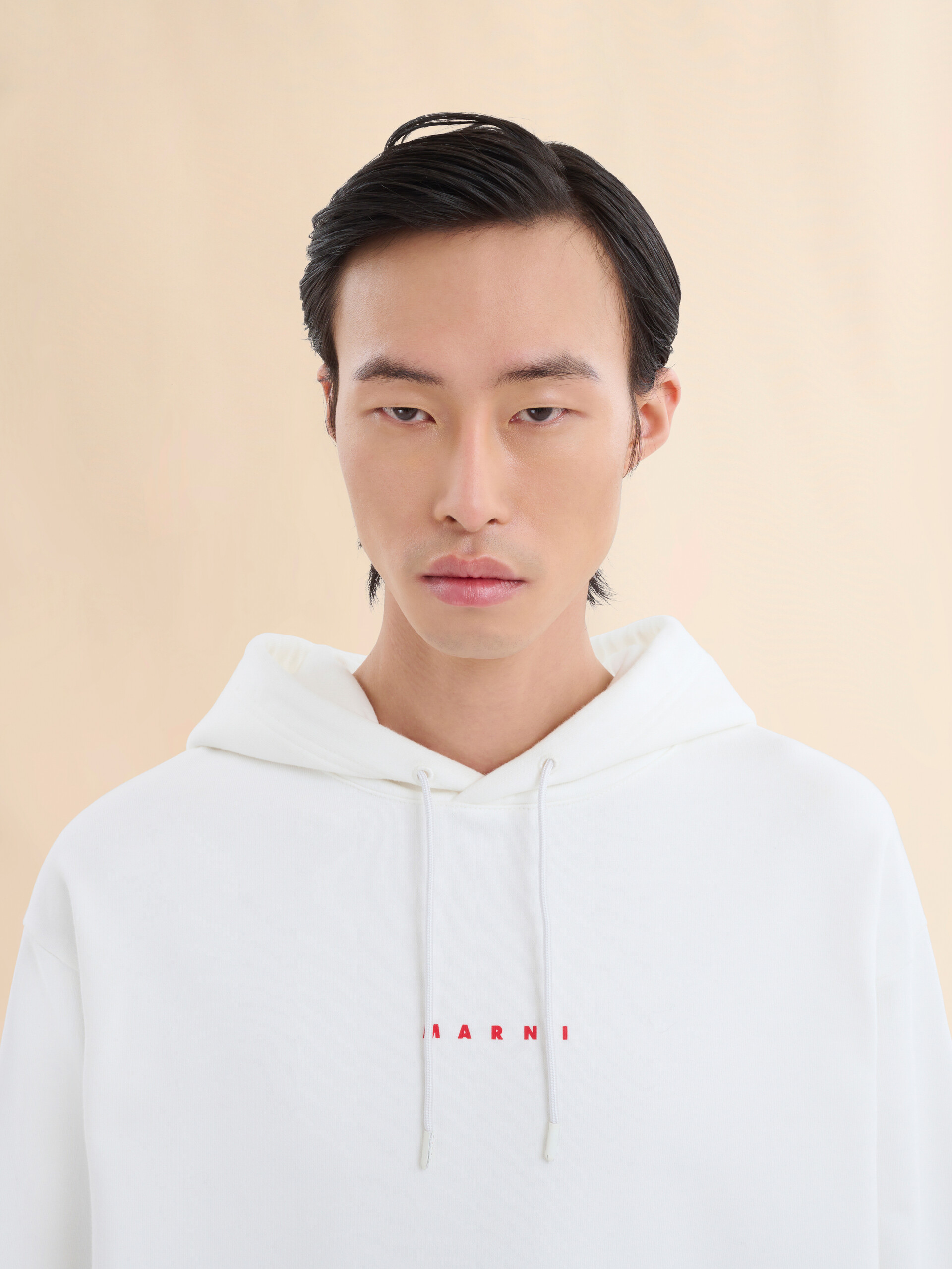 White organic cotton hoodie with mini Marni print - Sweaters - Image 4