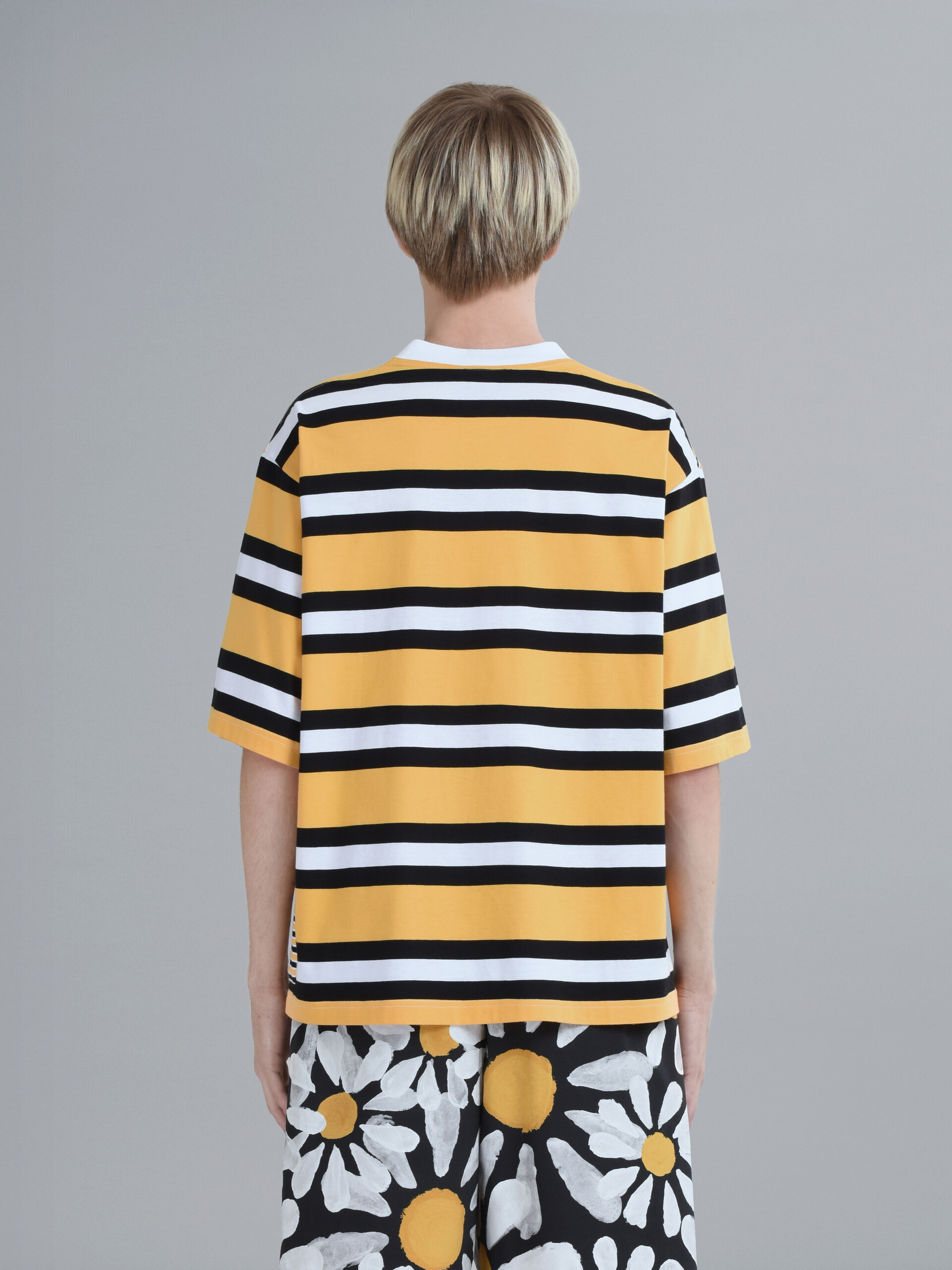 Yellow striped cotton jersey crewneck T-shirt - T-shirts - Image 3