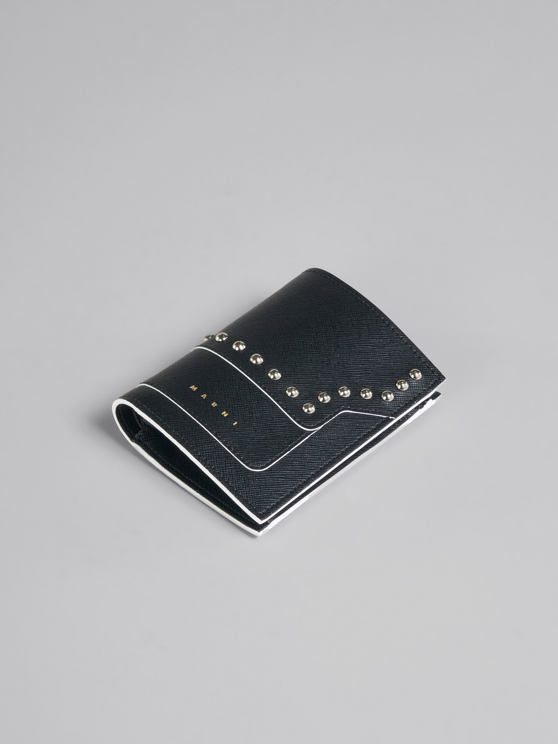Black saffiano leather bi-fold wallet with studs - Wallets - Image 5