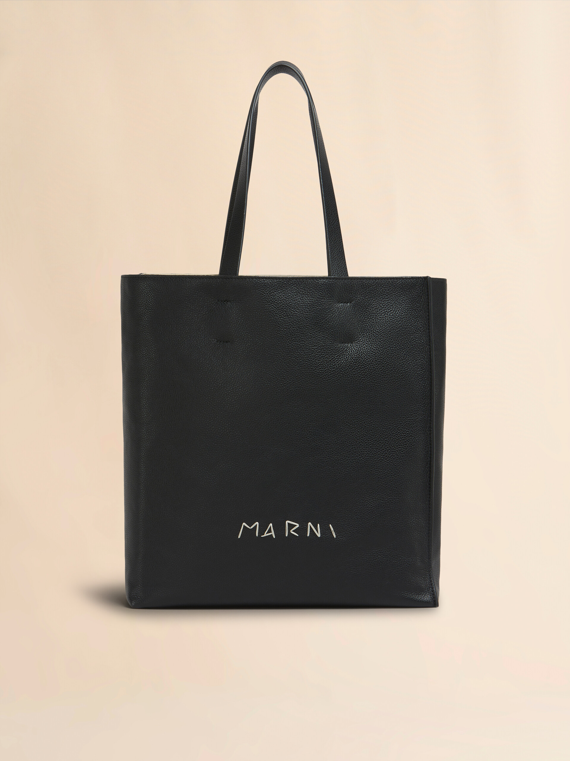 Black leather Museo Soft Tote large with Marni Symbol embroidery - Shopping Bags - Image 1