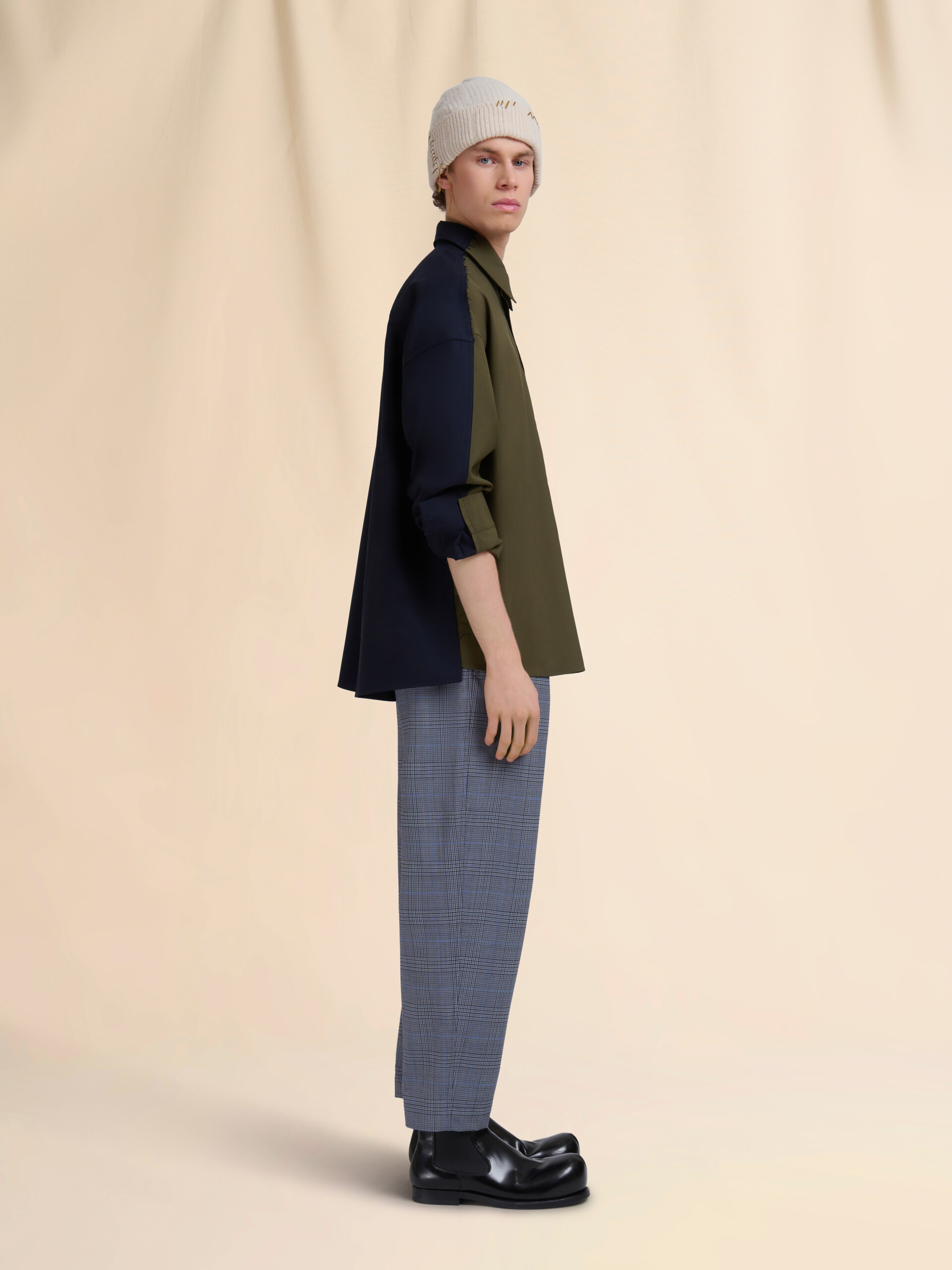 Blue checked wool trousers with drawstring waist - Pants - Image 5
