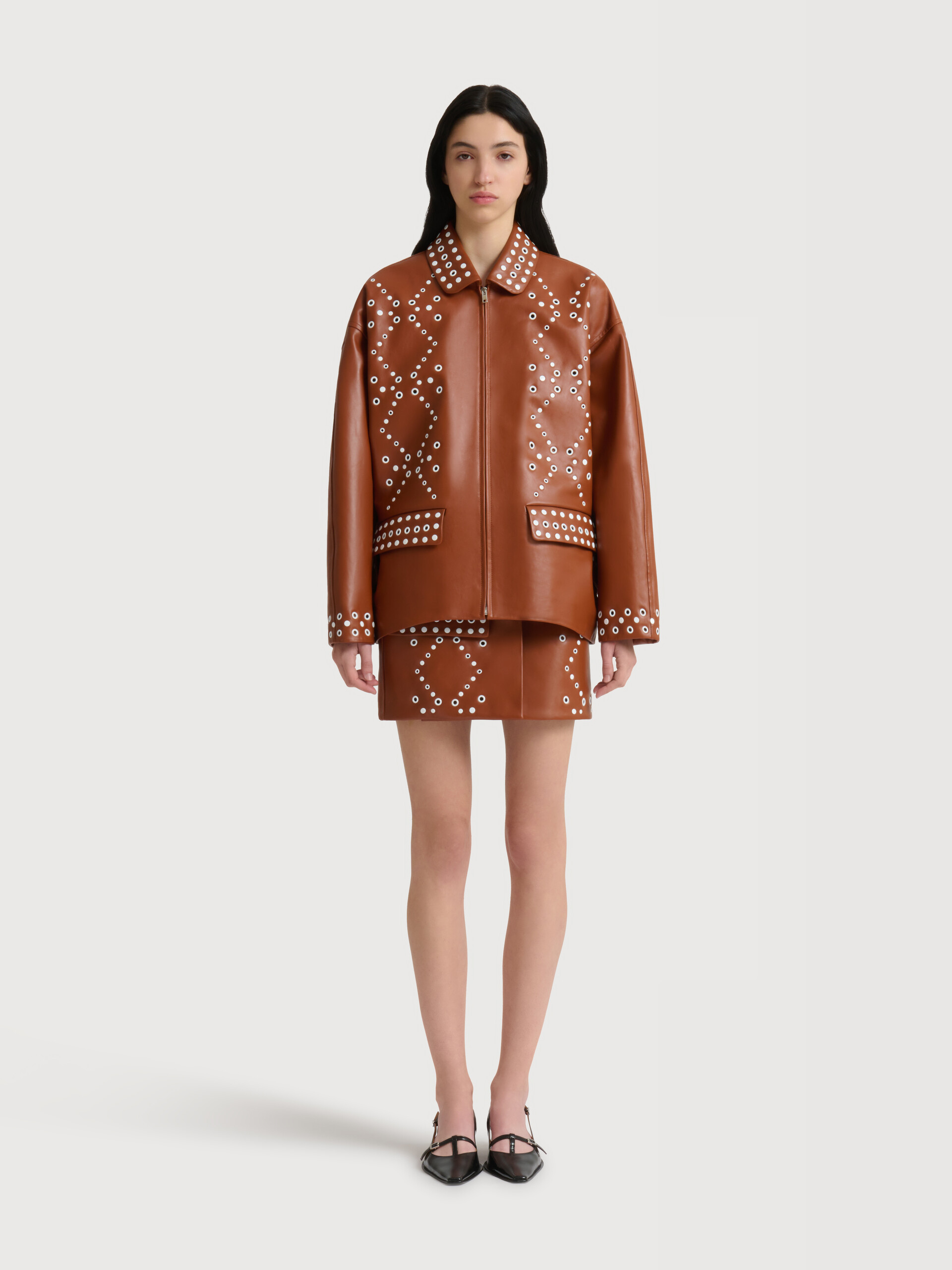 Brown leather mini skirt with studs - Skirts - Image 2