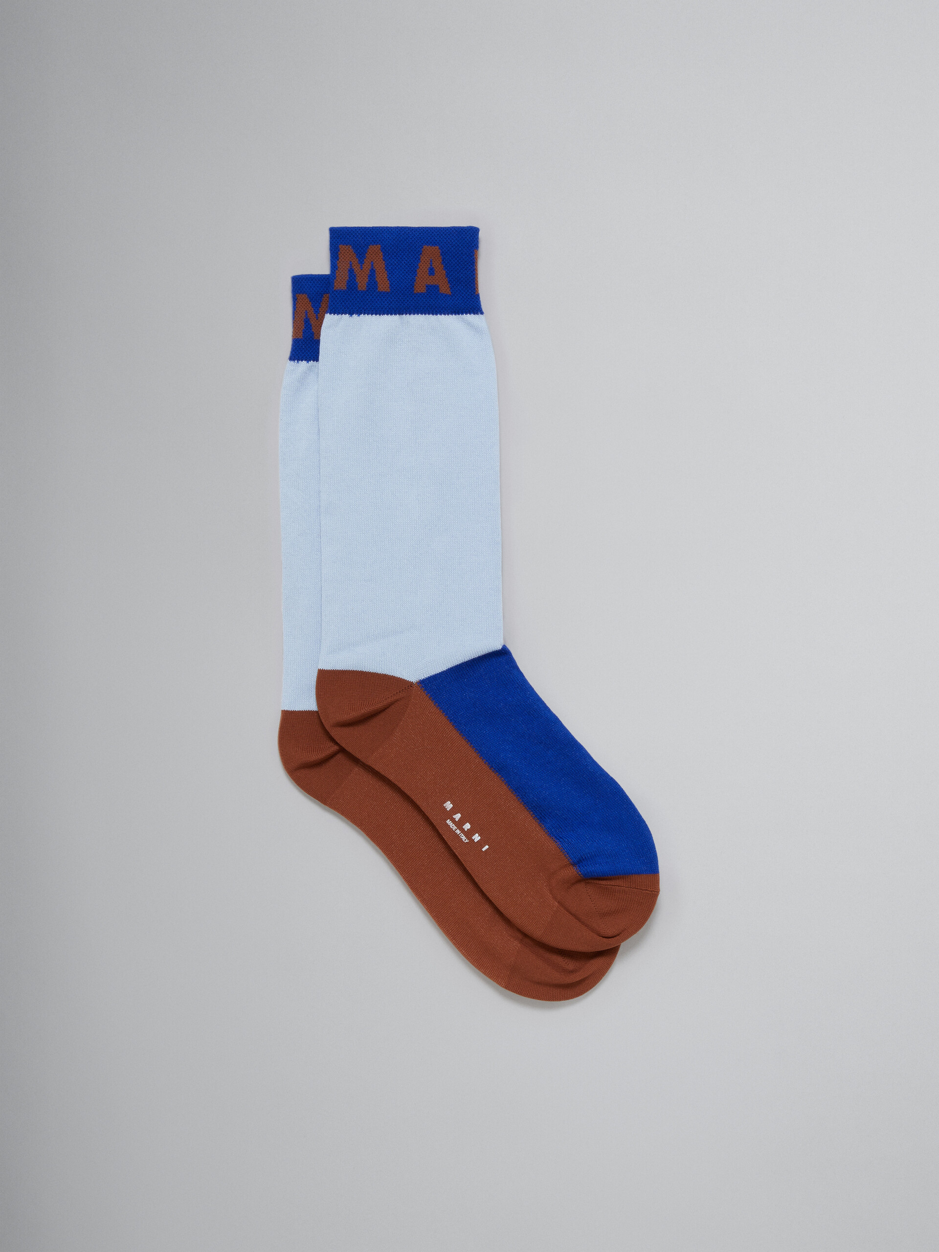 Blue cotton and nylon socks with colour blocks - Socks - Image 1