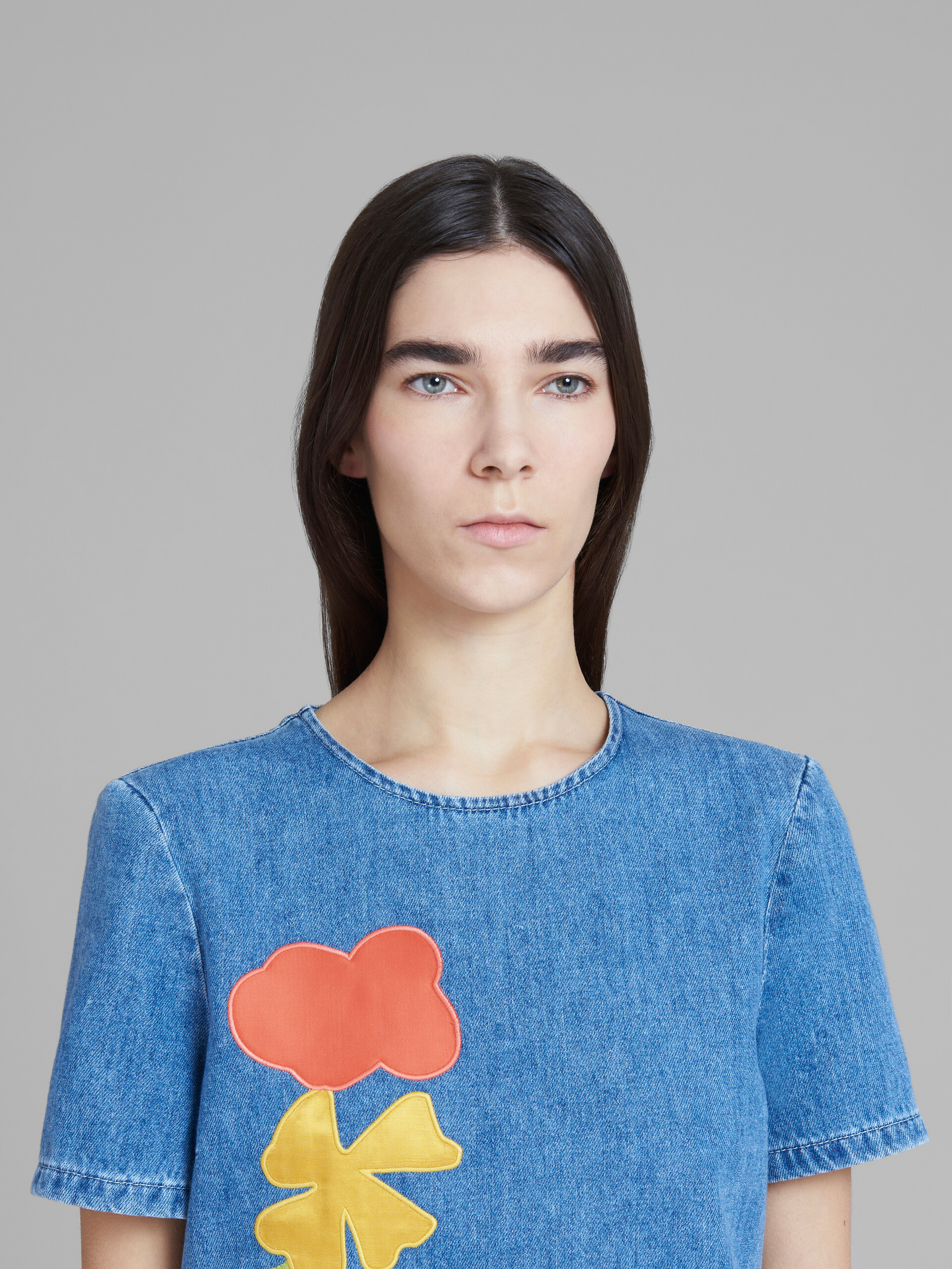 Marni x No Vacancy Inn - Blue chambray short dress with embroidery - Dresses - Image 4