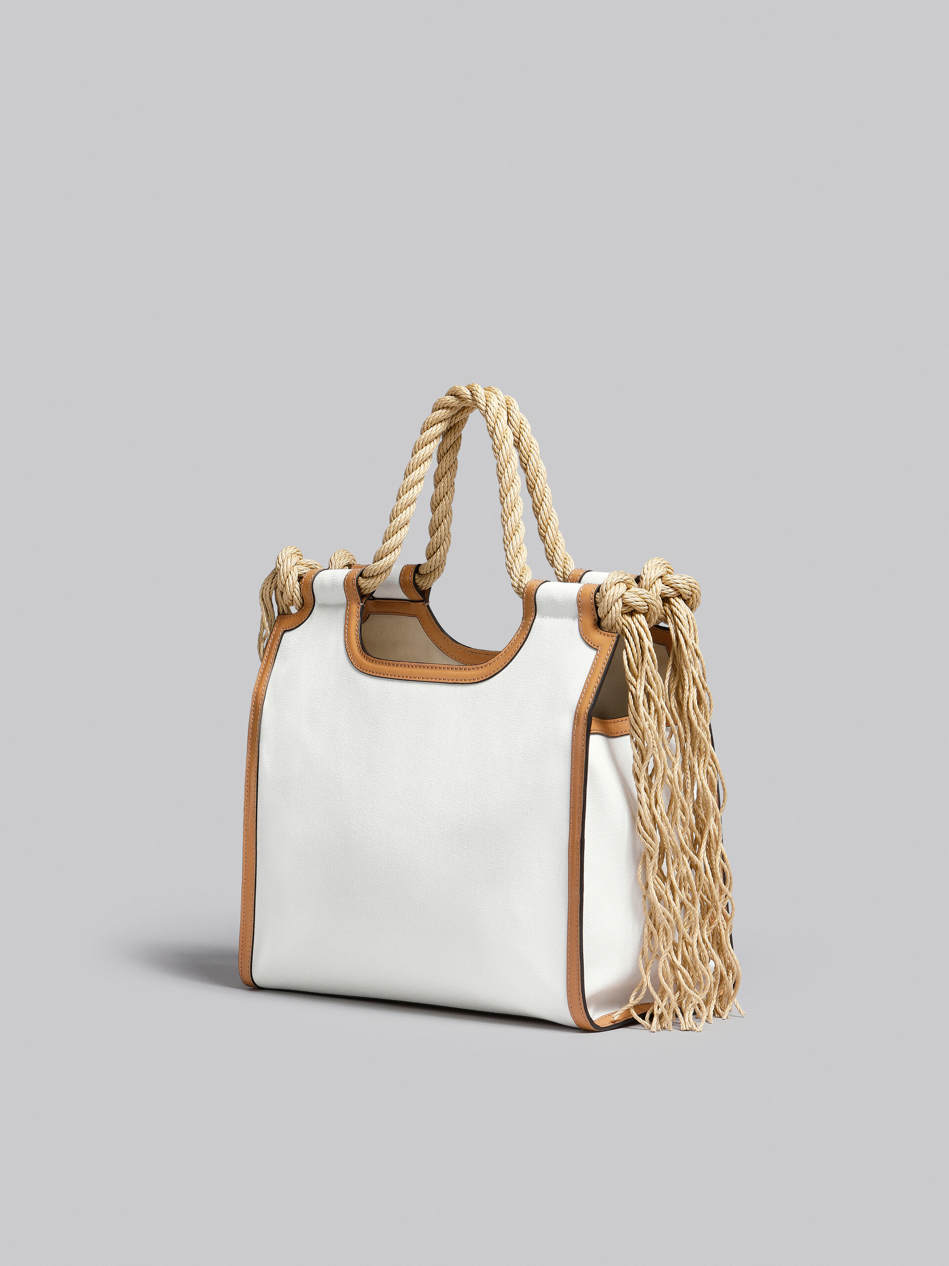 Marni x No Vacancy Inn - Marcel Tote Bag in white canvas with beige trims - Handbag - Image 3