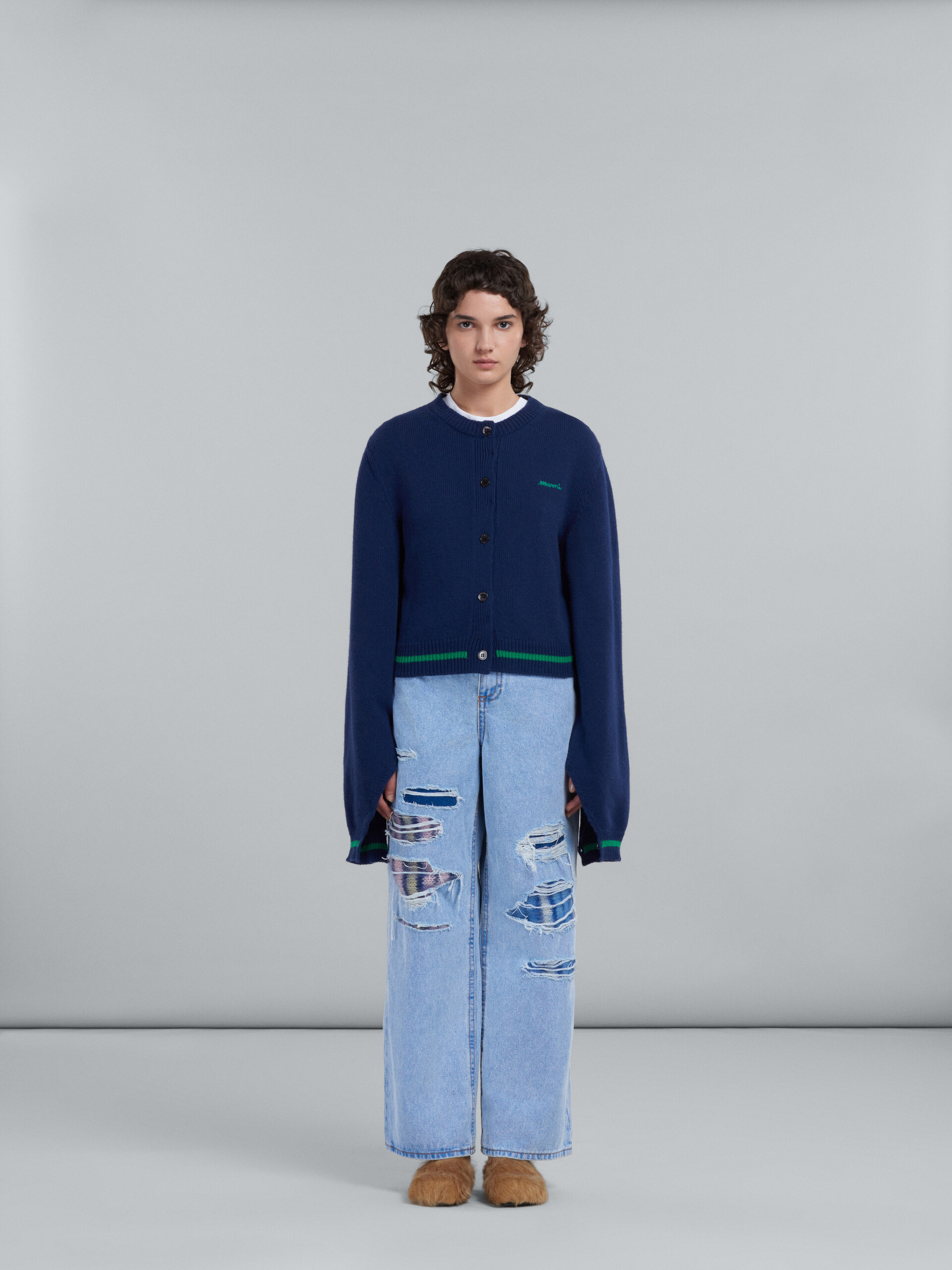 Wide trousers in light blue denim and mohair - Pants - Image 2