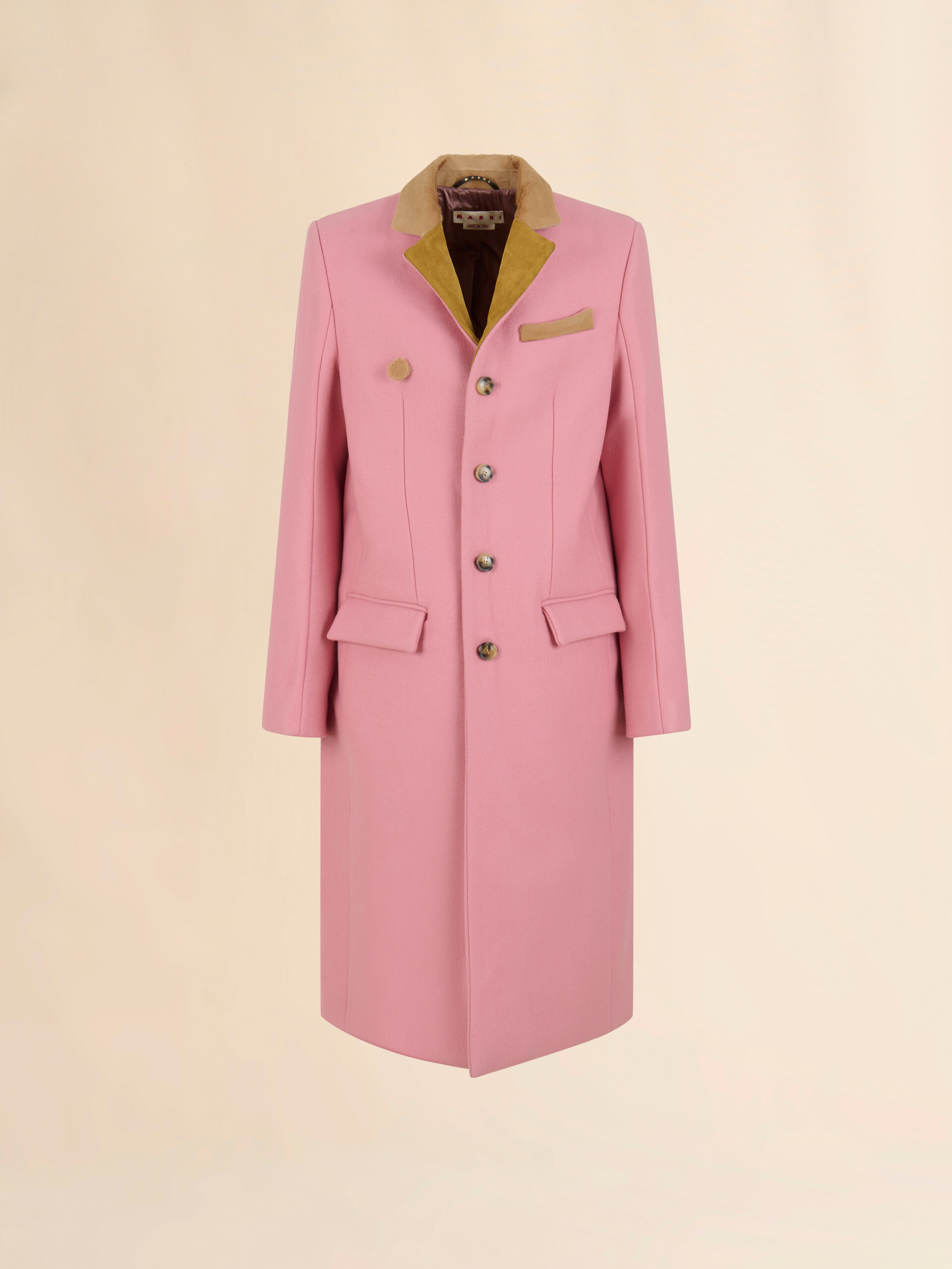 Pink wool felt coat with suede details - Coats - Image 1