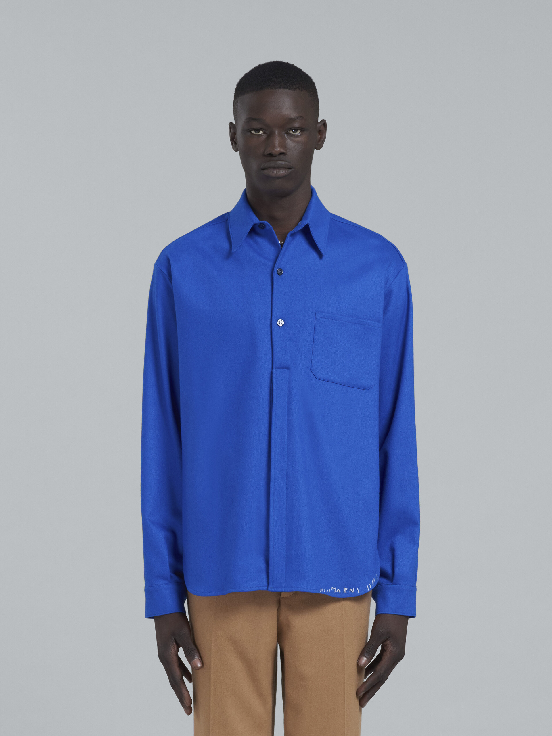 Blue relaxed-fit wool shirt - Shirts - Image 2