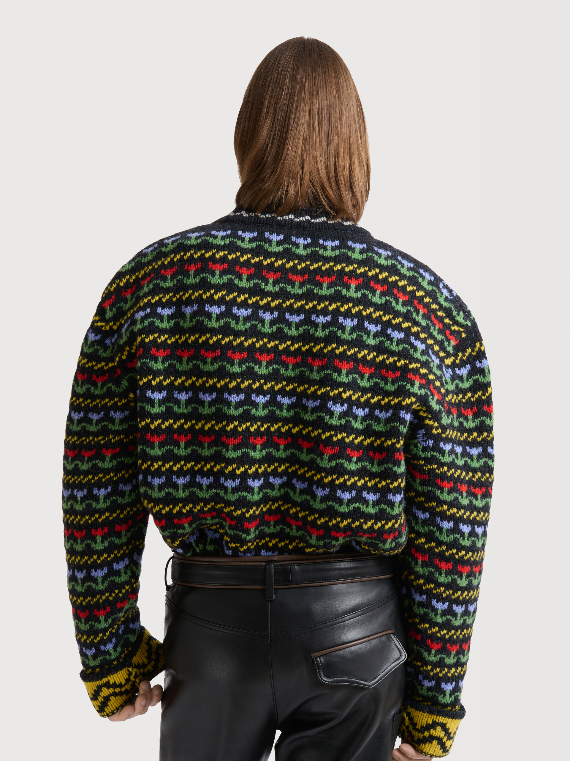 Black Shetland wool jumper with Fairisle motif - Pullovers - Image 4
